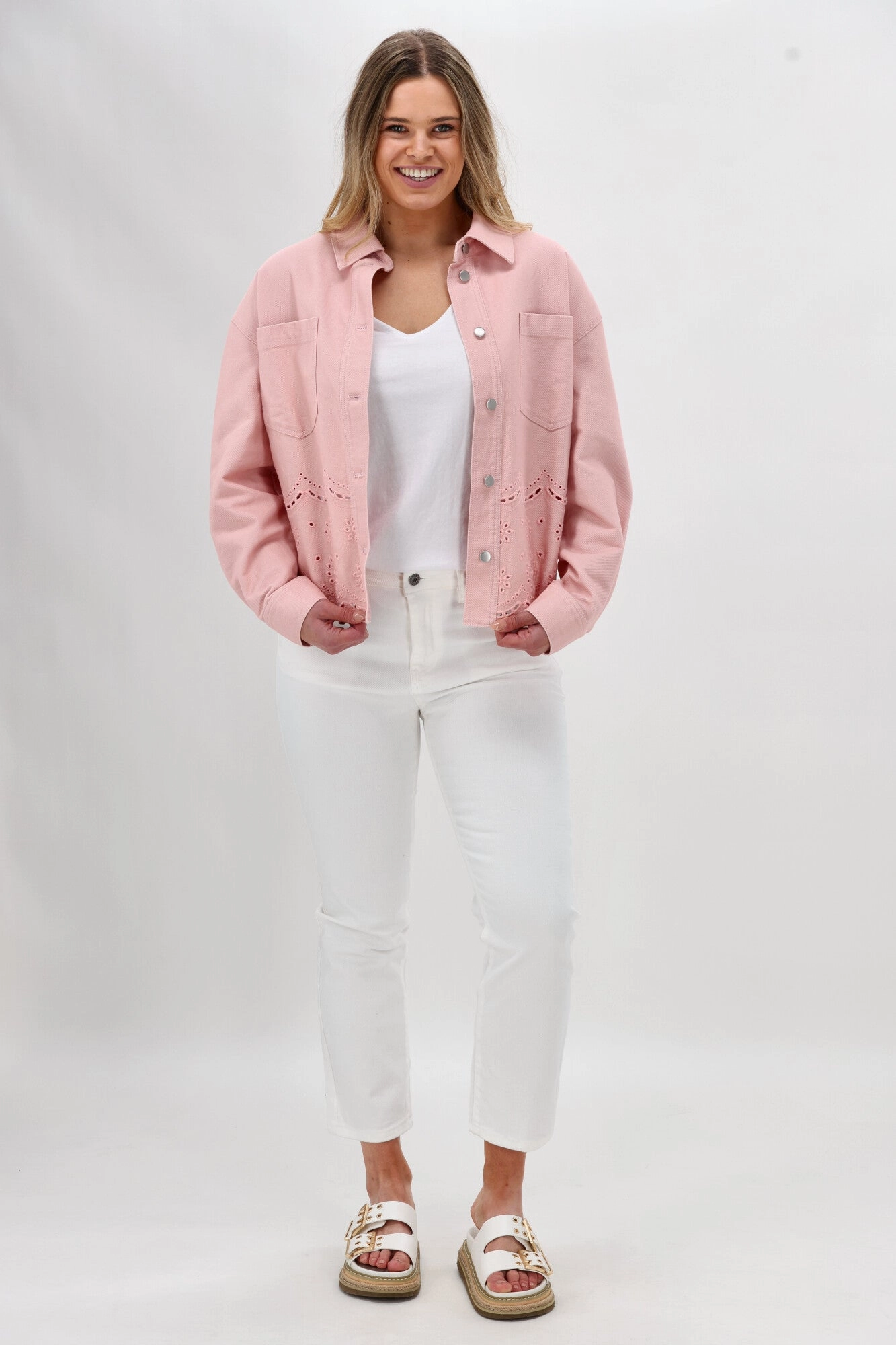 Shine On Label Zariyah Embroidered Shacket Pink Anti Pill Fabric Tech