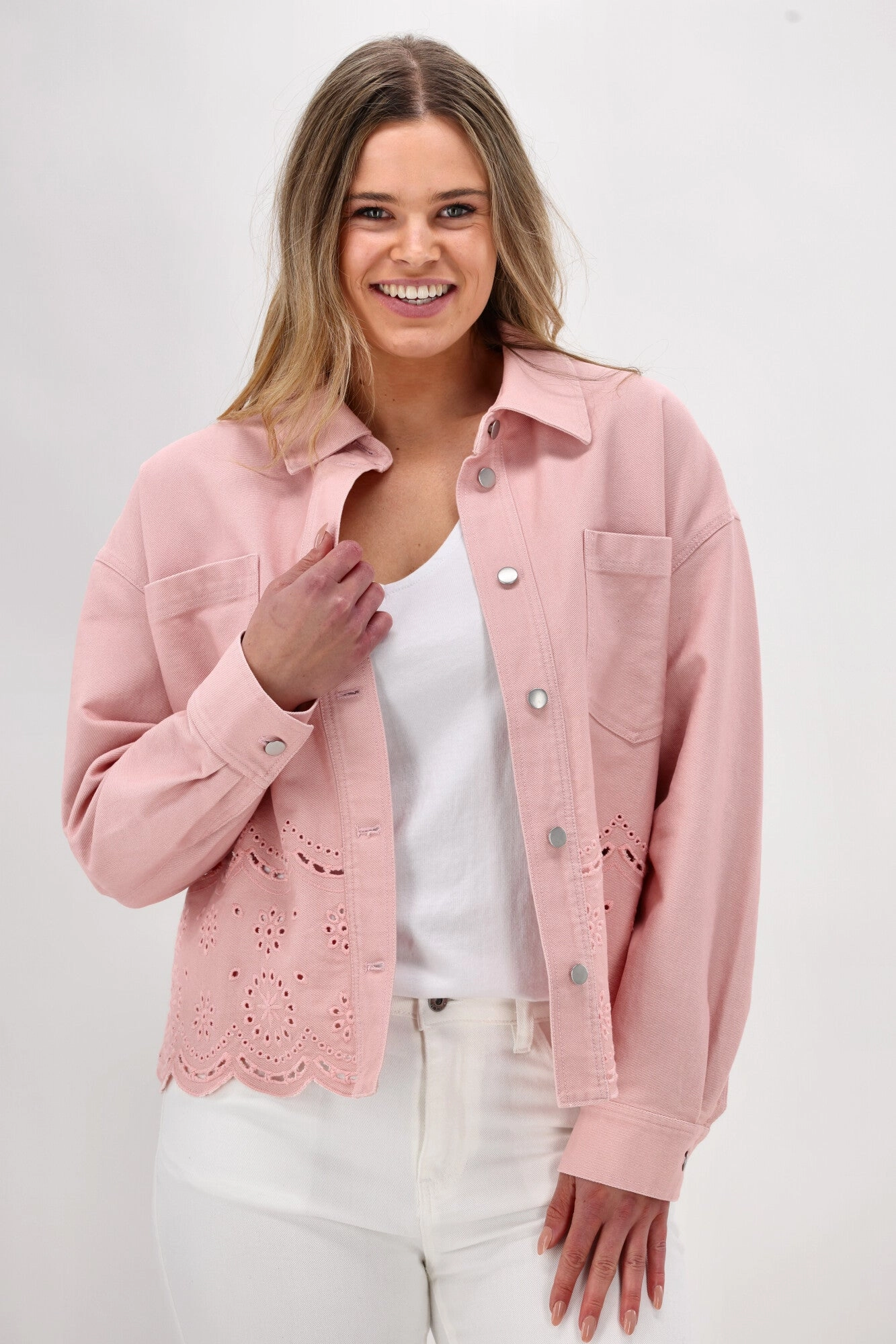 Shine On Label Zariyah Embroidered Shacket Pink All Weather Protection