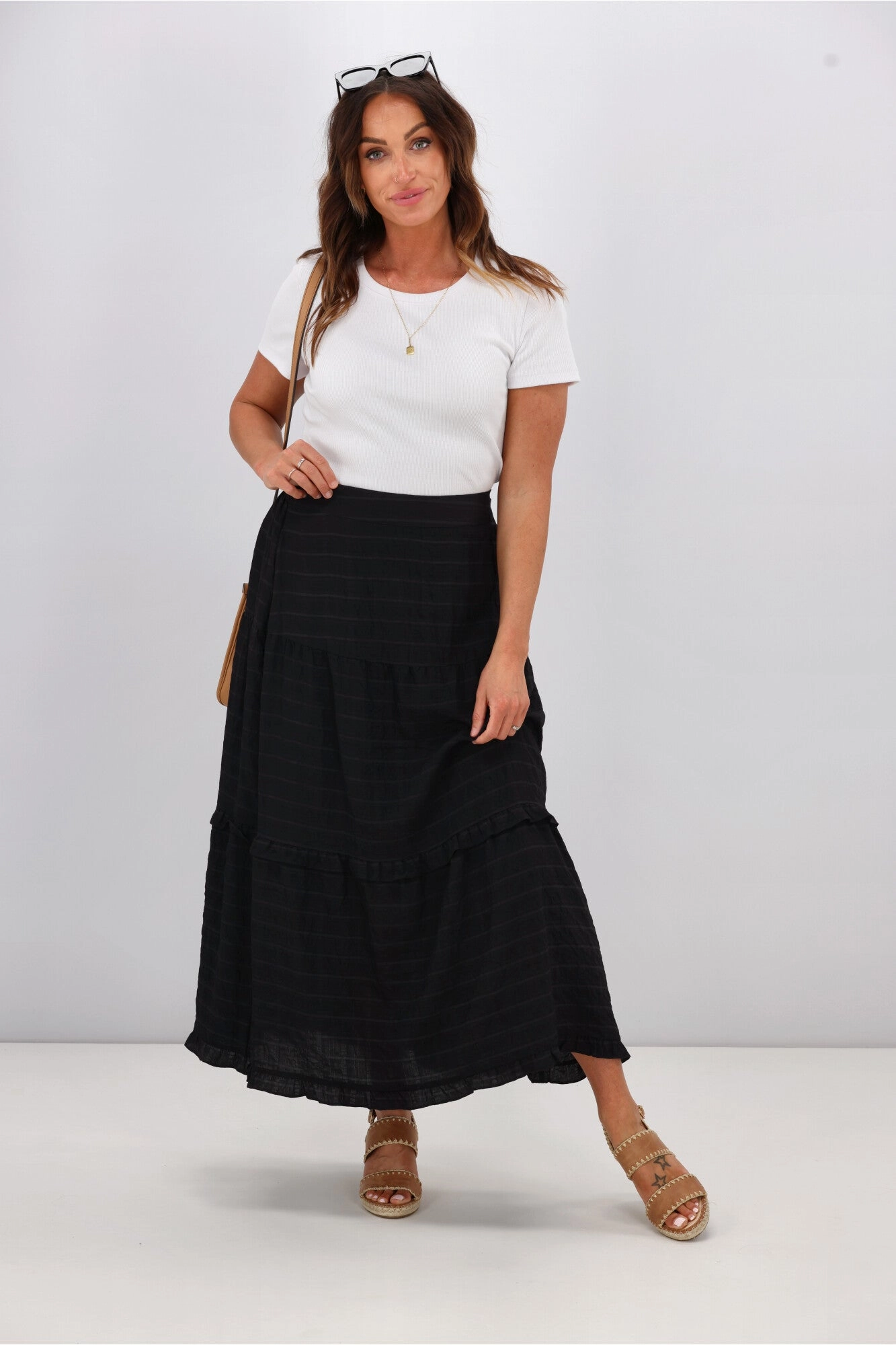 Soft Palette slim fit Shine On Label Zeppelin Tiered Maxi Skirt Black Check