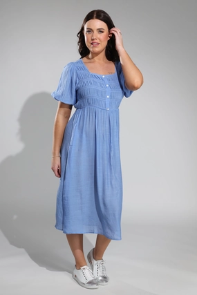 Shirred bodice Dress | SOFT BLUE | 8835A1 Smile Glow Casual event outfit