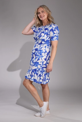 Shirred bodice lite weight Dress | Royal White Leaf | 3356C1 Sheer Layer