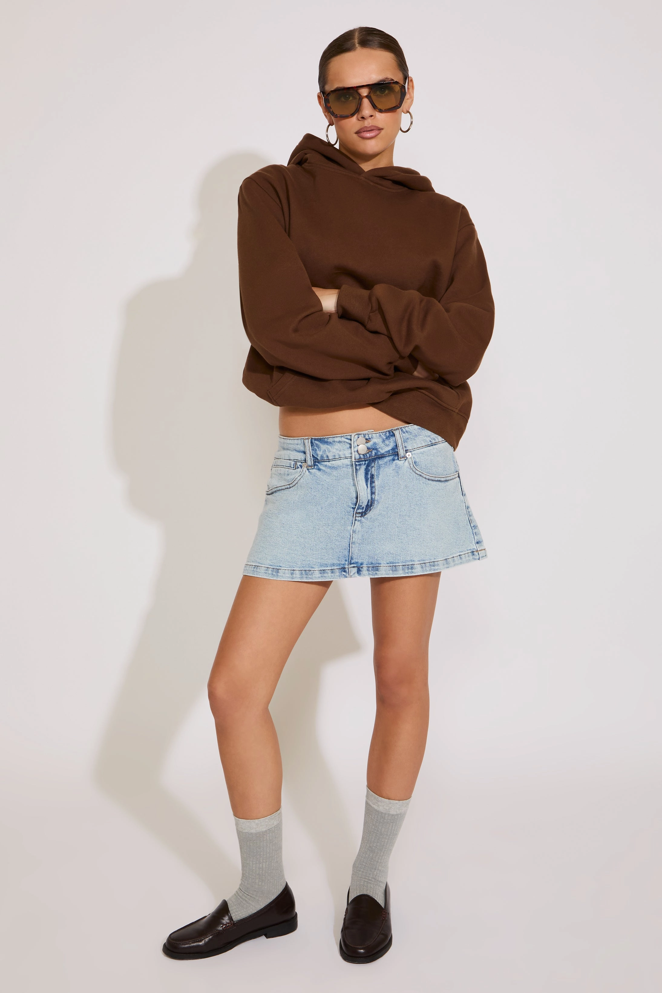 TWO BUTTON DENIM MICRO MINI SKORT Elasticized Hem