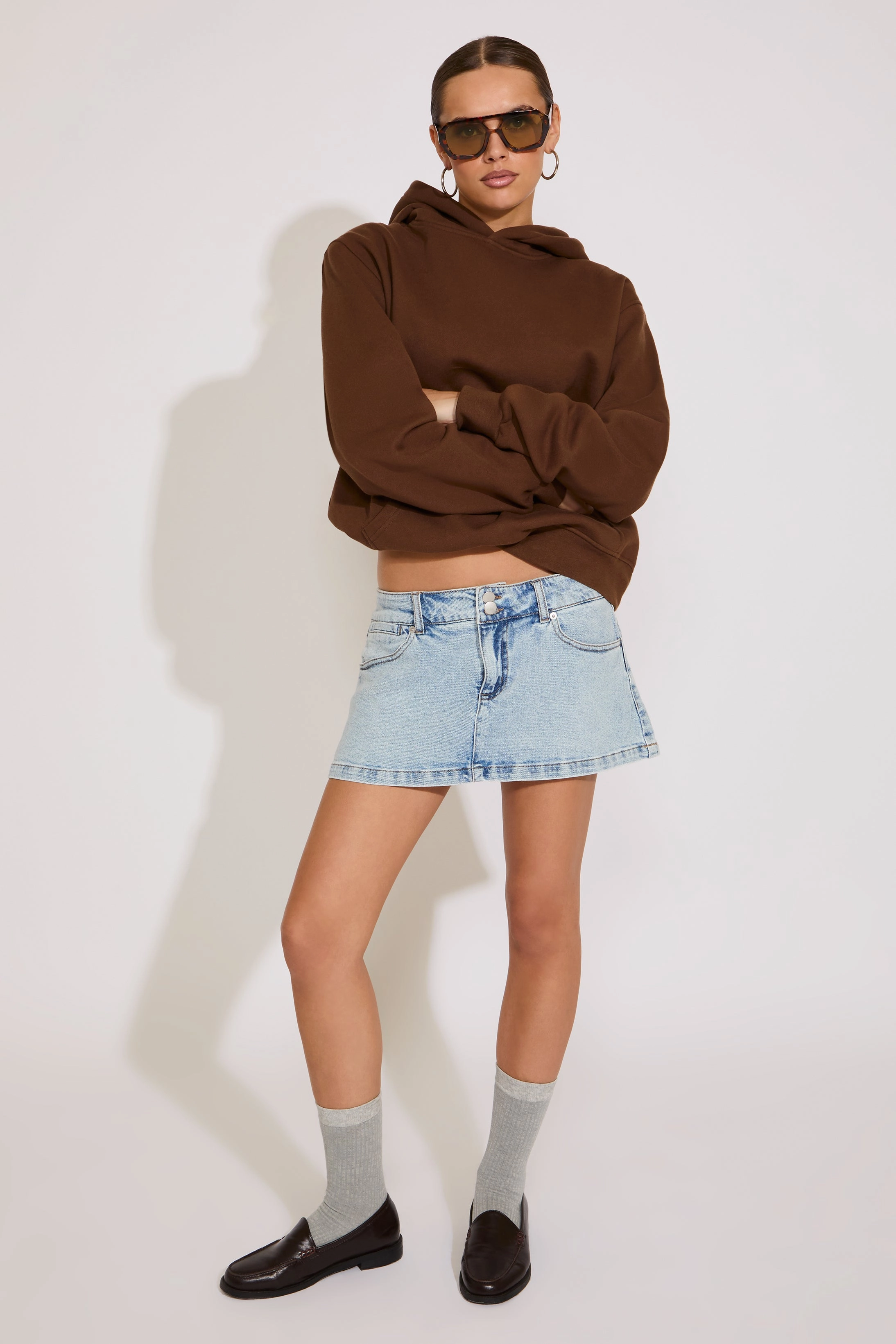 Editorial Look TWO BUTTON DENIM MICRO MINI SKORT