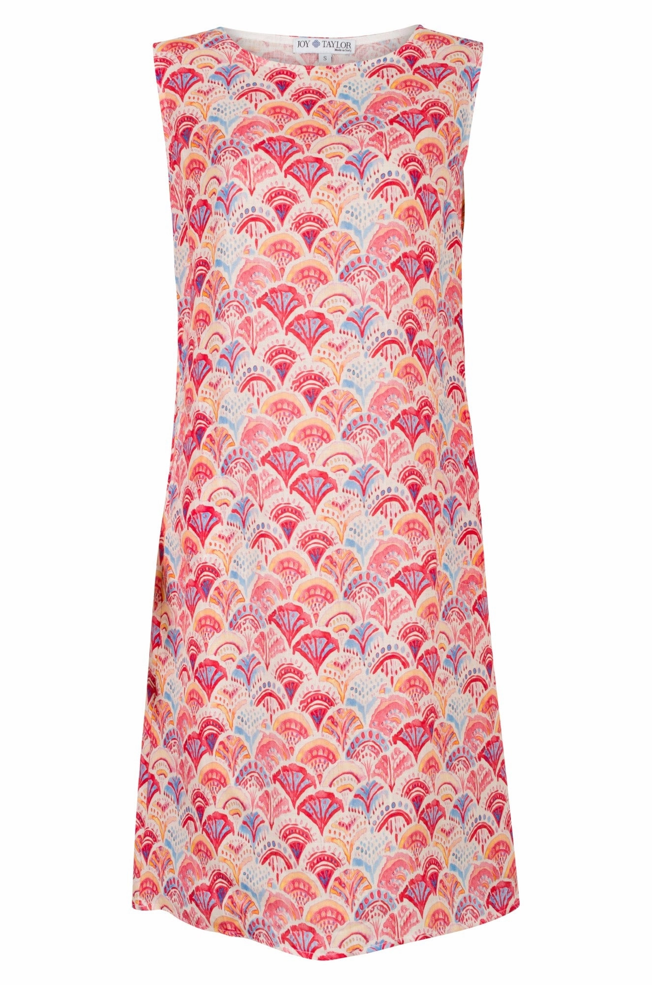 Made in Italy 100% Linen | Coral Pink Fans | 0402A1 Satin-Sleeve