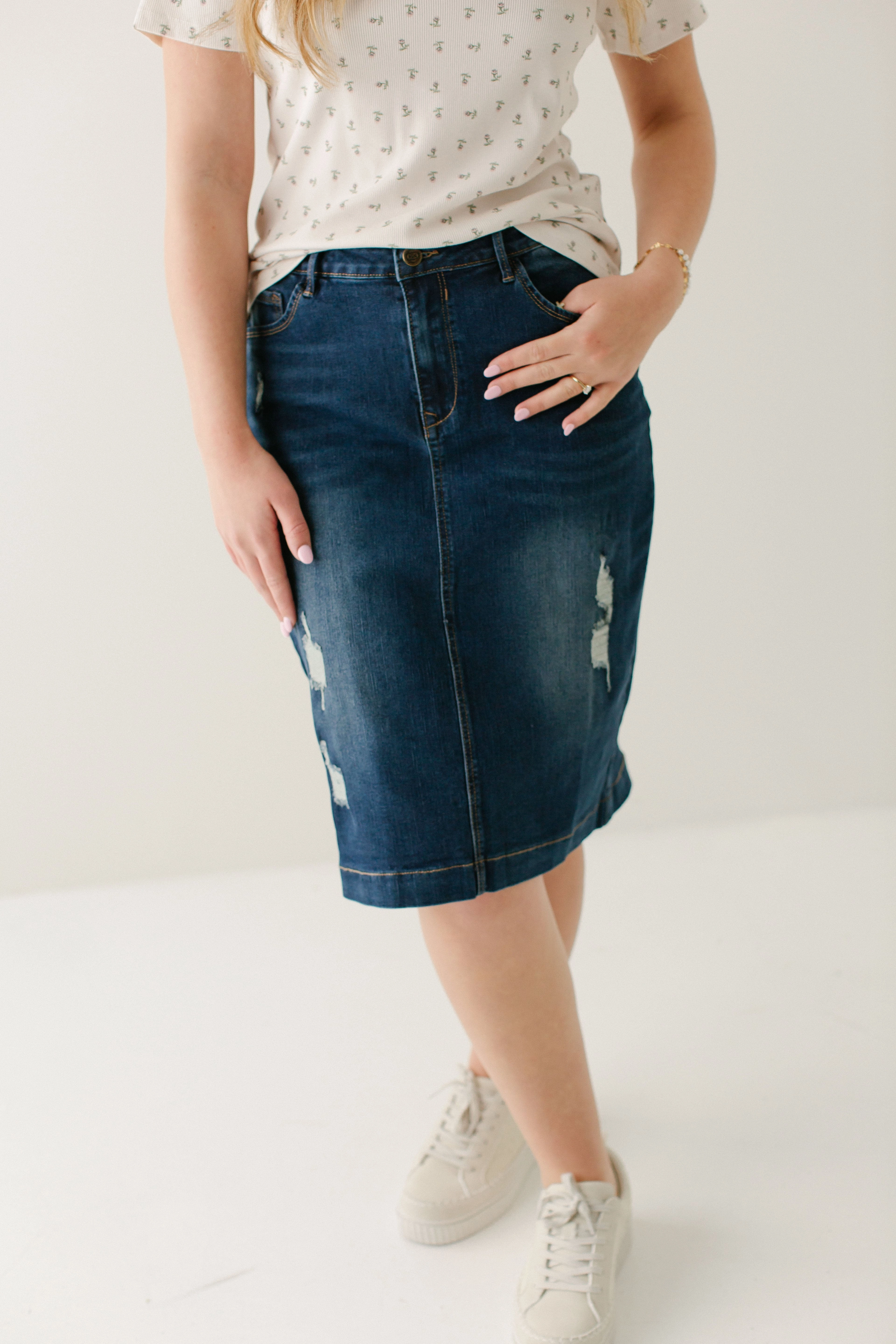 'Indie' Distressed Denim Skirt FINAL SALE Lightwear Look Plant Based Material