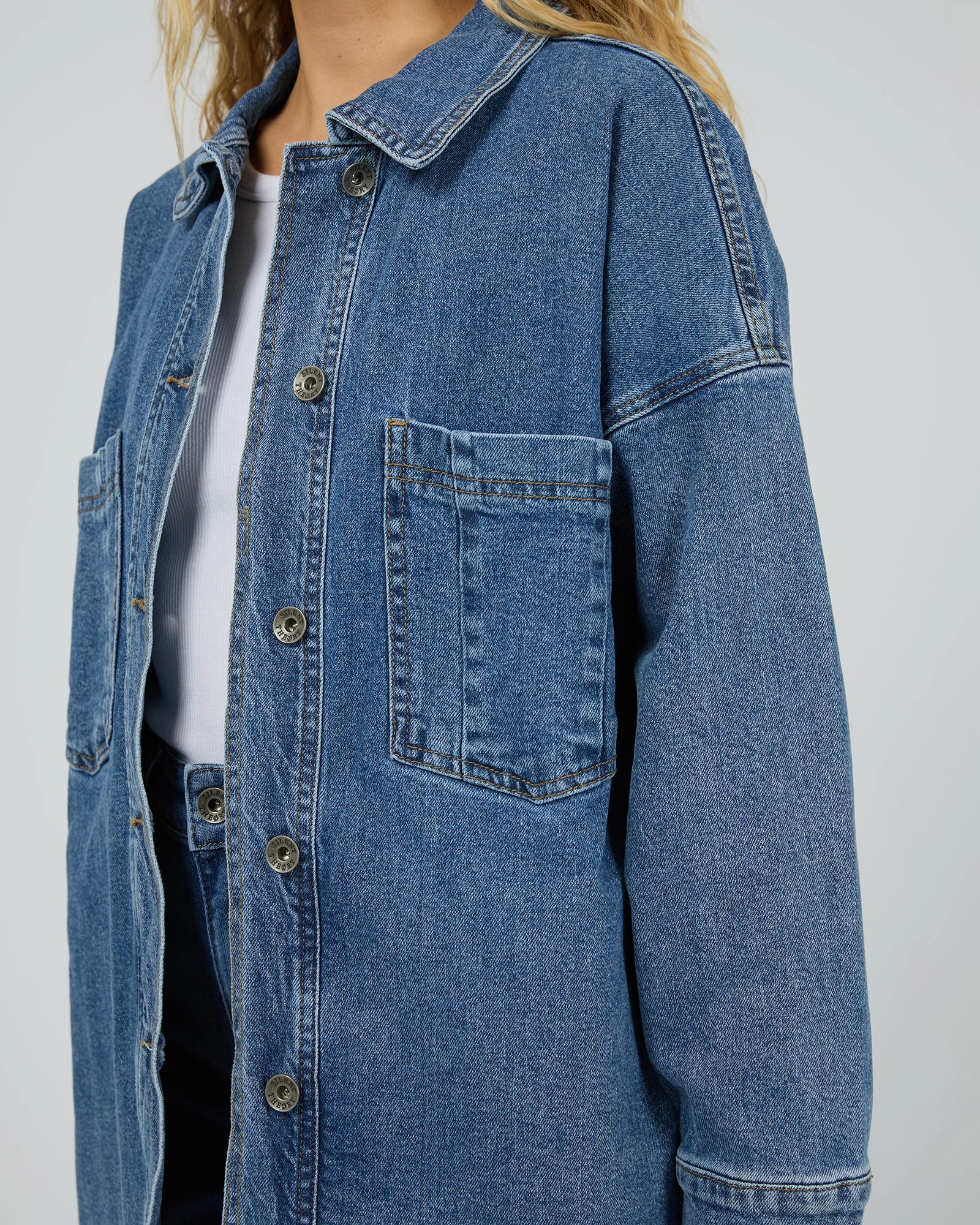 Water Resistant Shell Classic Ribbed Cuffs Silent Theory Jaye Shacket Mid Blue