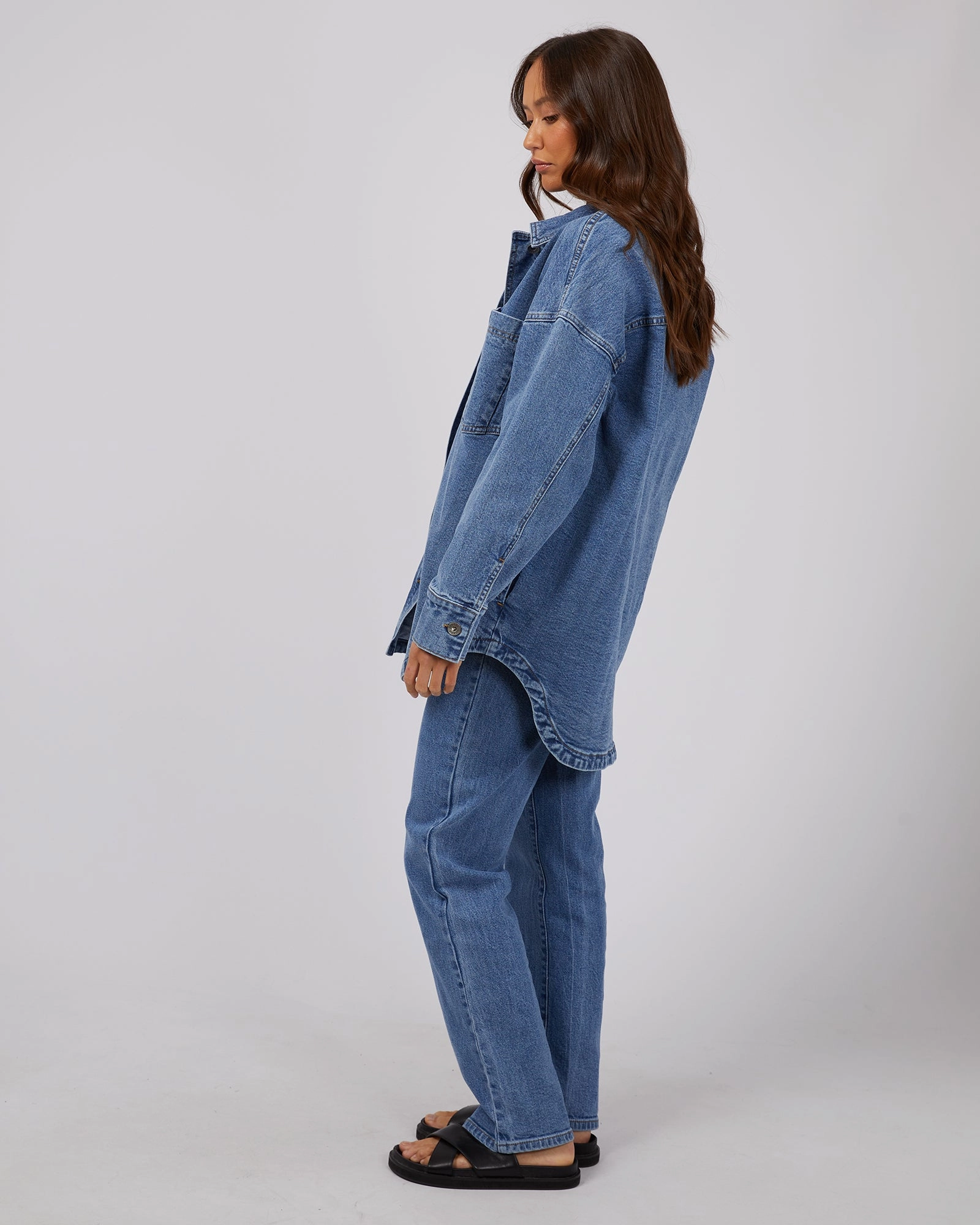 Silent Theory Jaye Shacket Mid Blue Hidden Storage Compartments Waterproof Shell