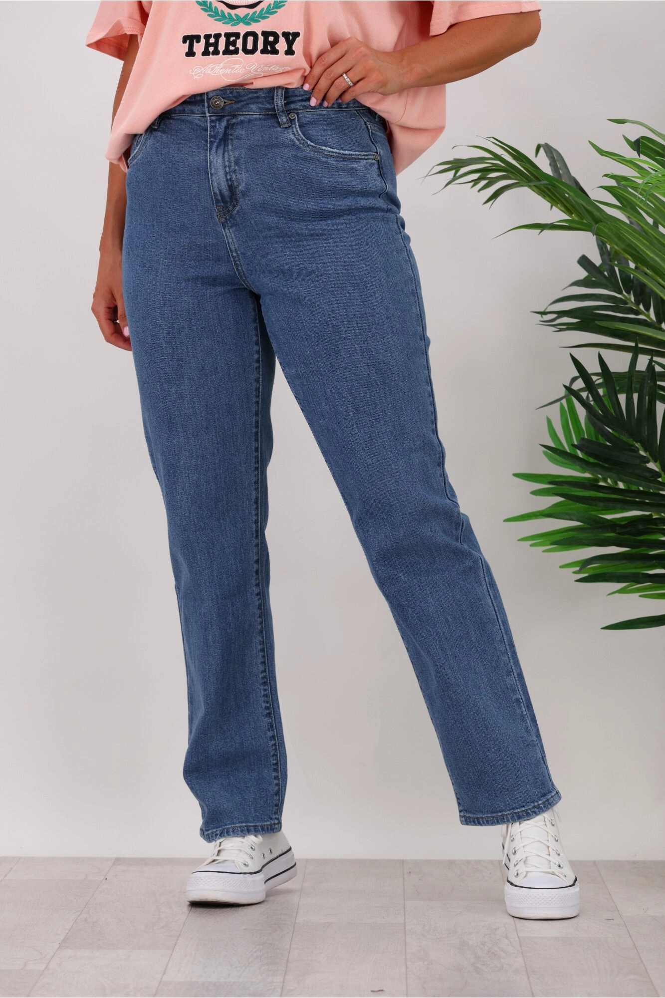 Four Way Morning Jog Silent Theory Mila Comfort Straight Jean Blue