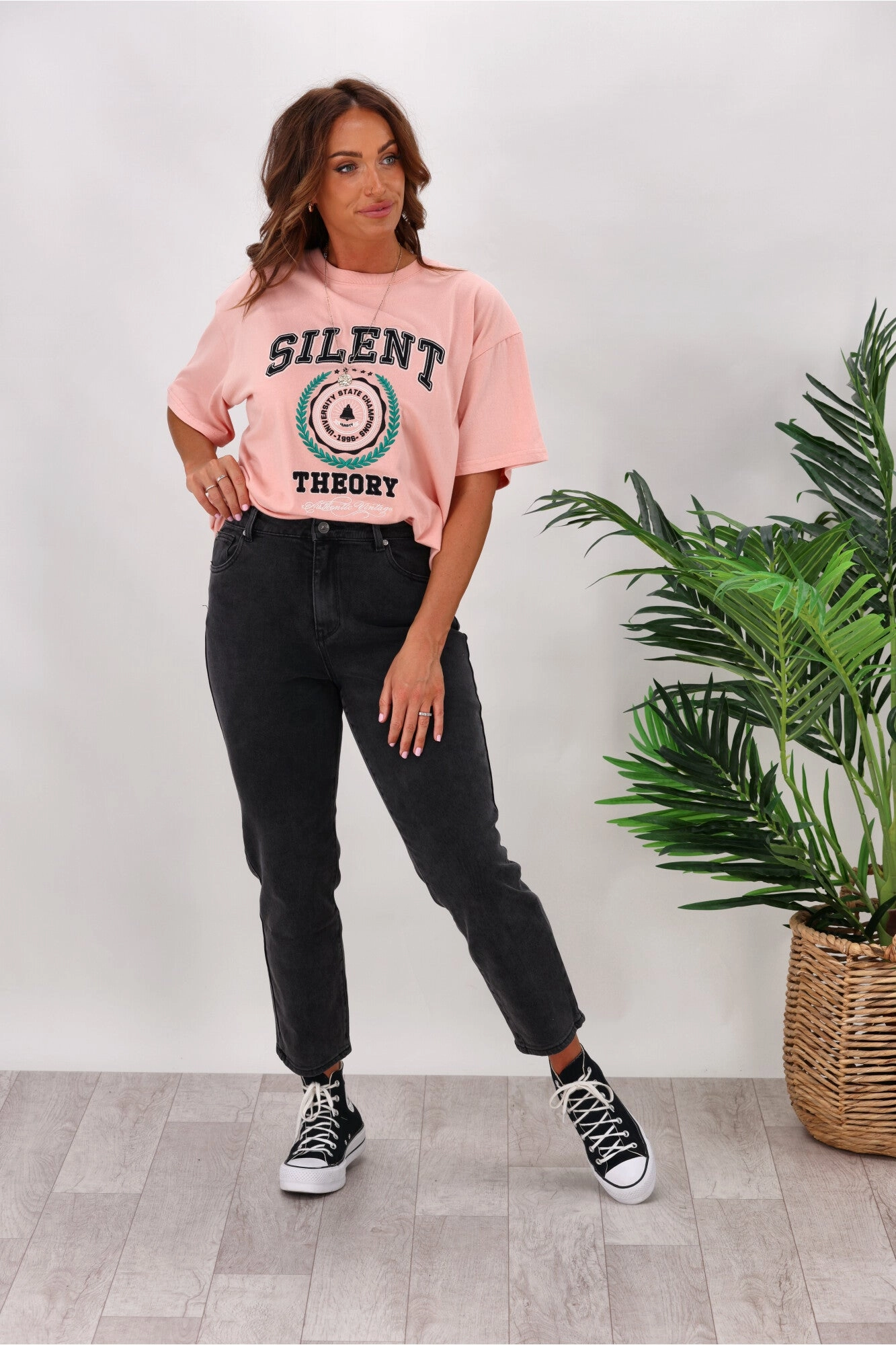 Rib Knit Beginner Level Silent Theory Monica Mom Jean Washed Black