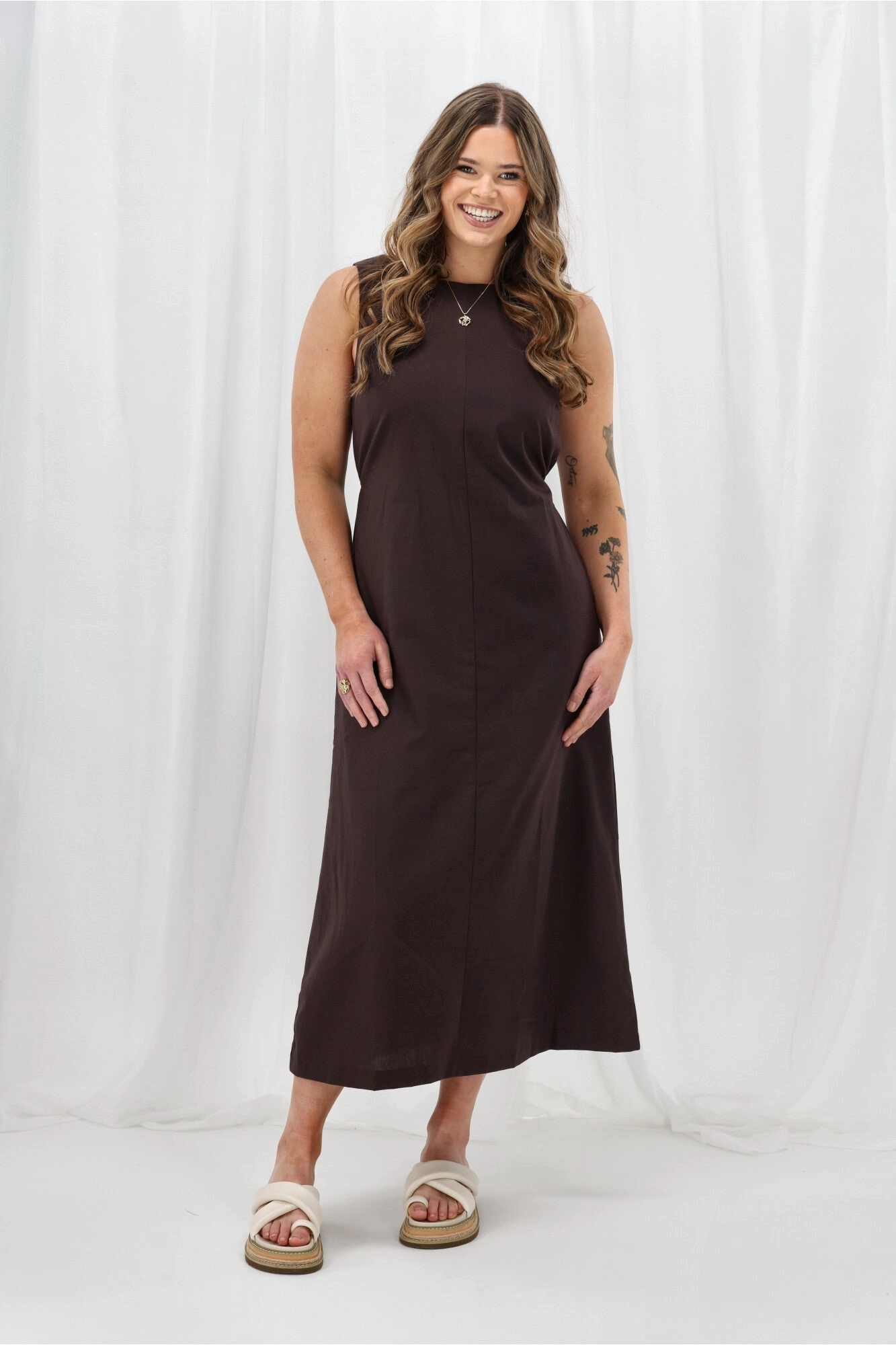 Silent Theory Tallow Tie Maxi Dress Chocolate Abstract Pattern All Fitwear