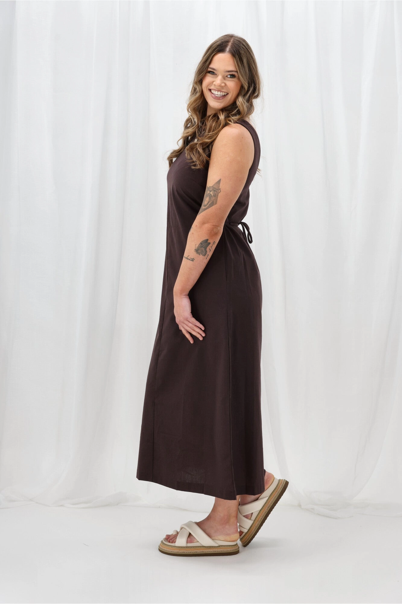 Silent Theory Tallow Tie Maxi Dress Chocolate Sleek Vibe
