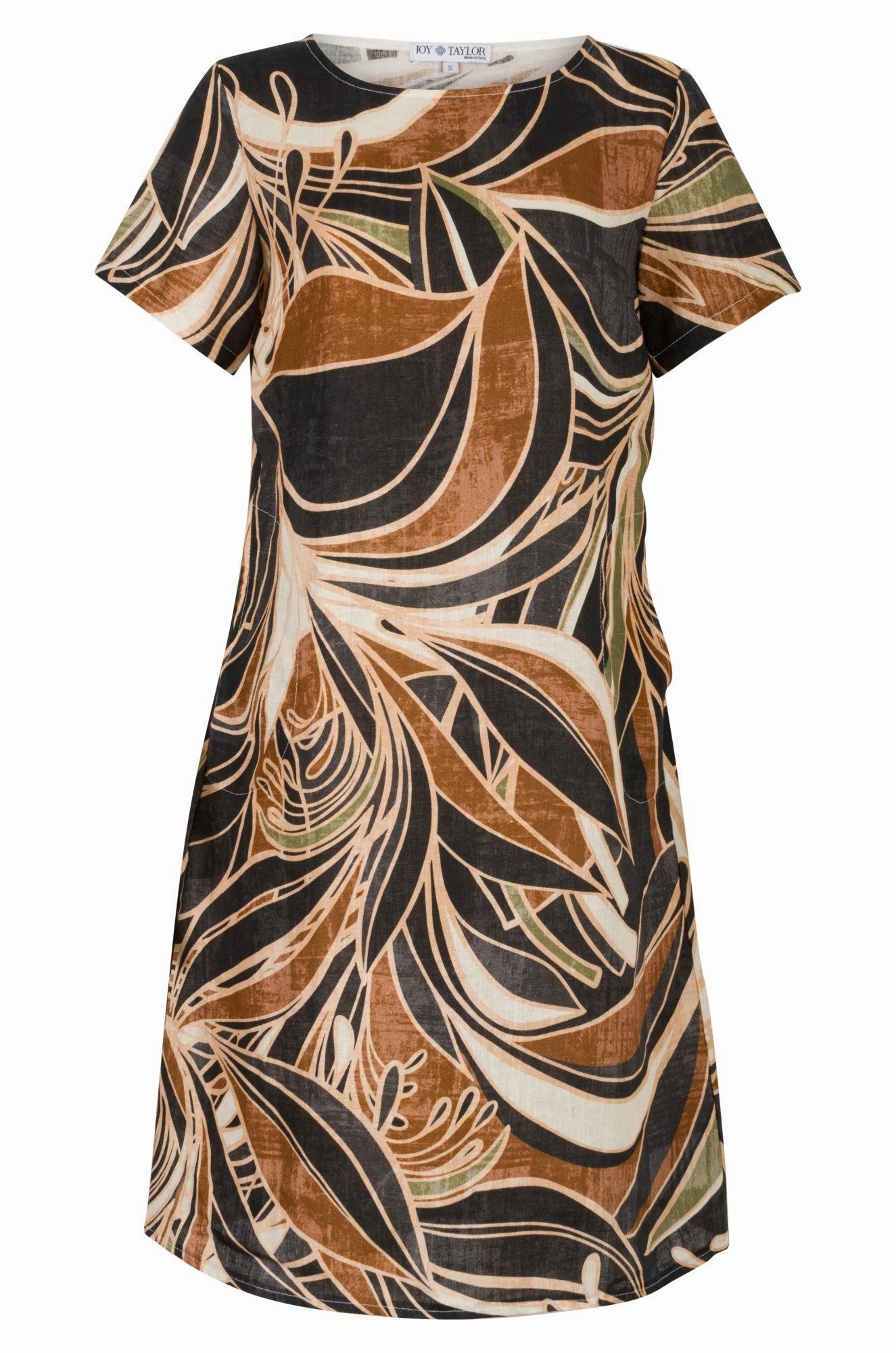 Made in Italy 100% Linen Dress | Charcoal Choc Swirls | 0401A1 Basic Warm Beaded-Sleeve