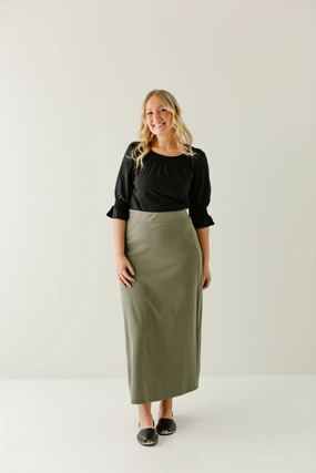 Trendy Outfit Weekend Fashion 'Camille' Maxi Skirt in Dusty Olive FINAL SALE