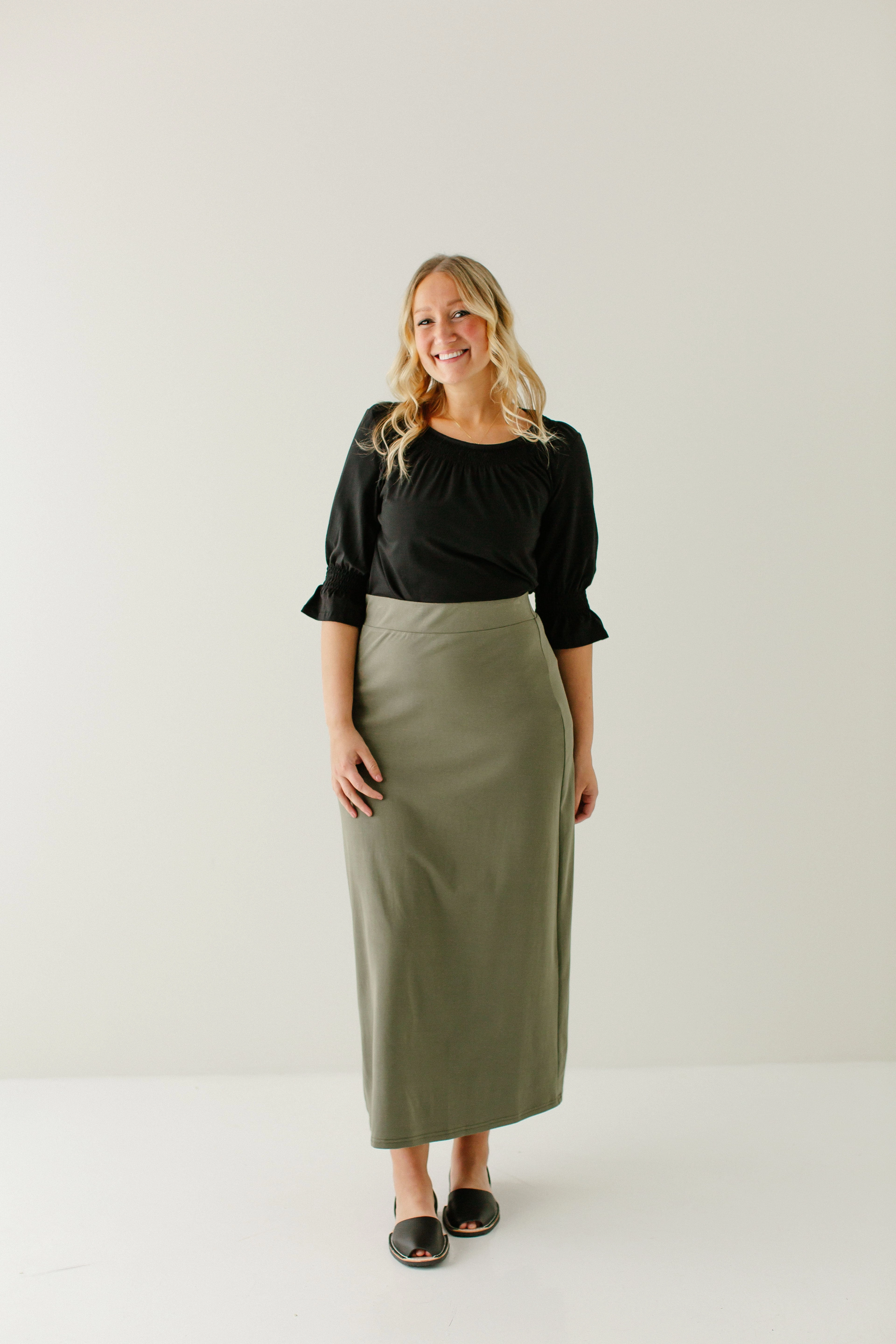 Art Gallery Visit 'Camille' Maxi Skirt in Dusty Olive FINAL SALE