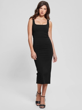 Black Sara Pencil Midi Dress Sleek Waistband