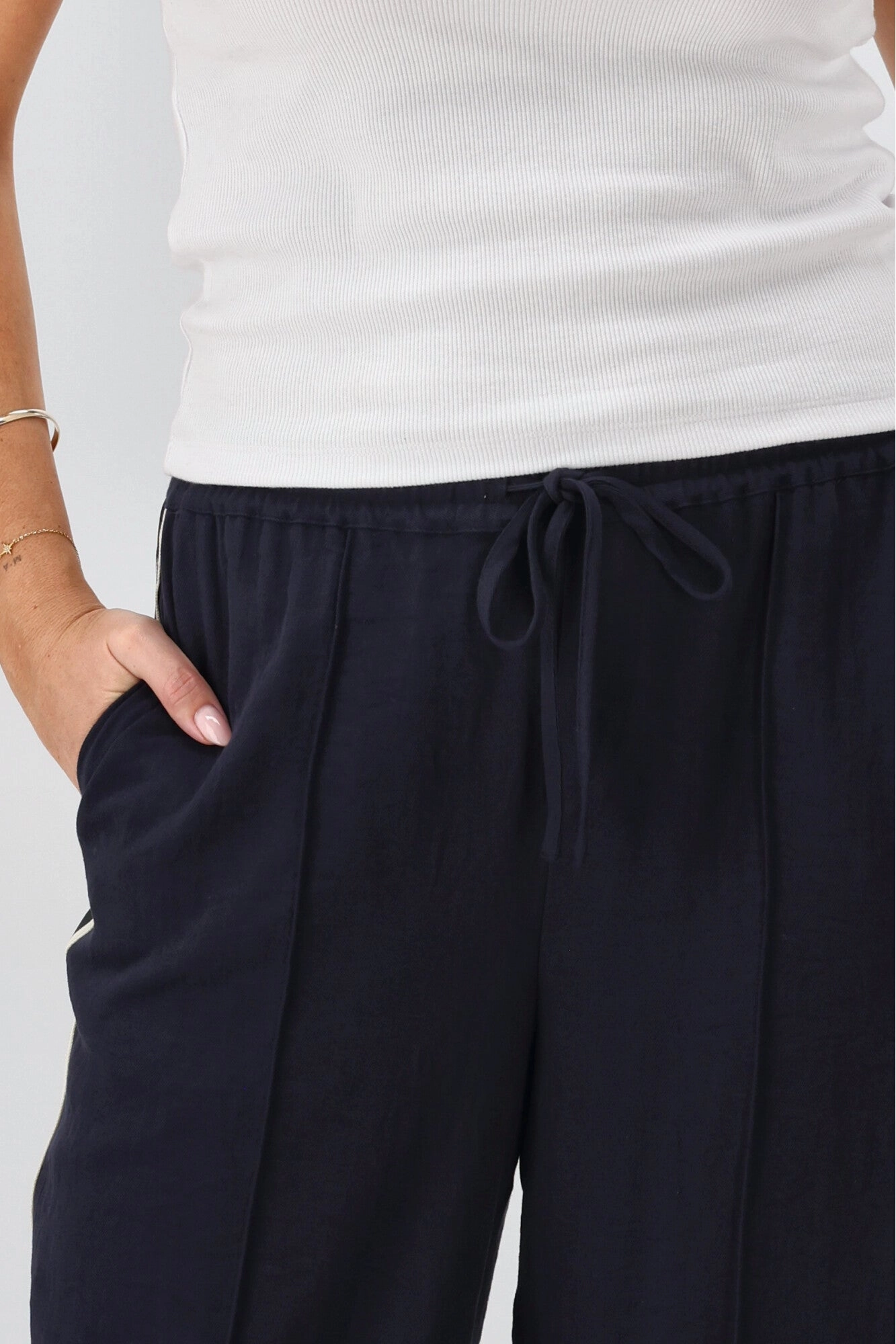 Shine On Label Keely Wide Leg Pant with Stripe Tape Midnight Fitness wear Four Way Maternity Wear