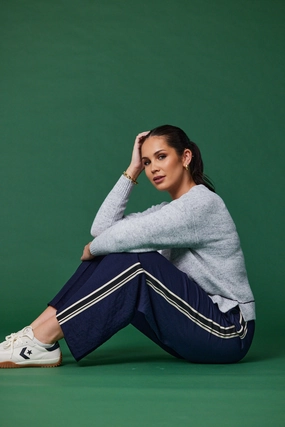 Chic Vibe Dance Practice Seamless Design Shine On Label Keely Wide Leg Pant with Stripe Tape Midnight