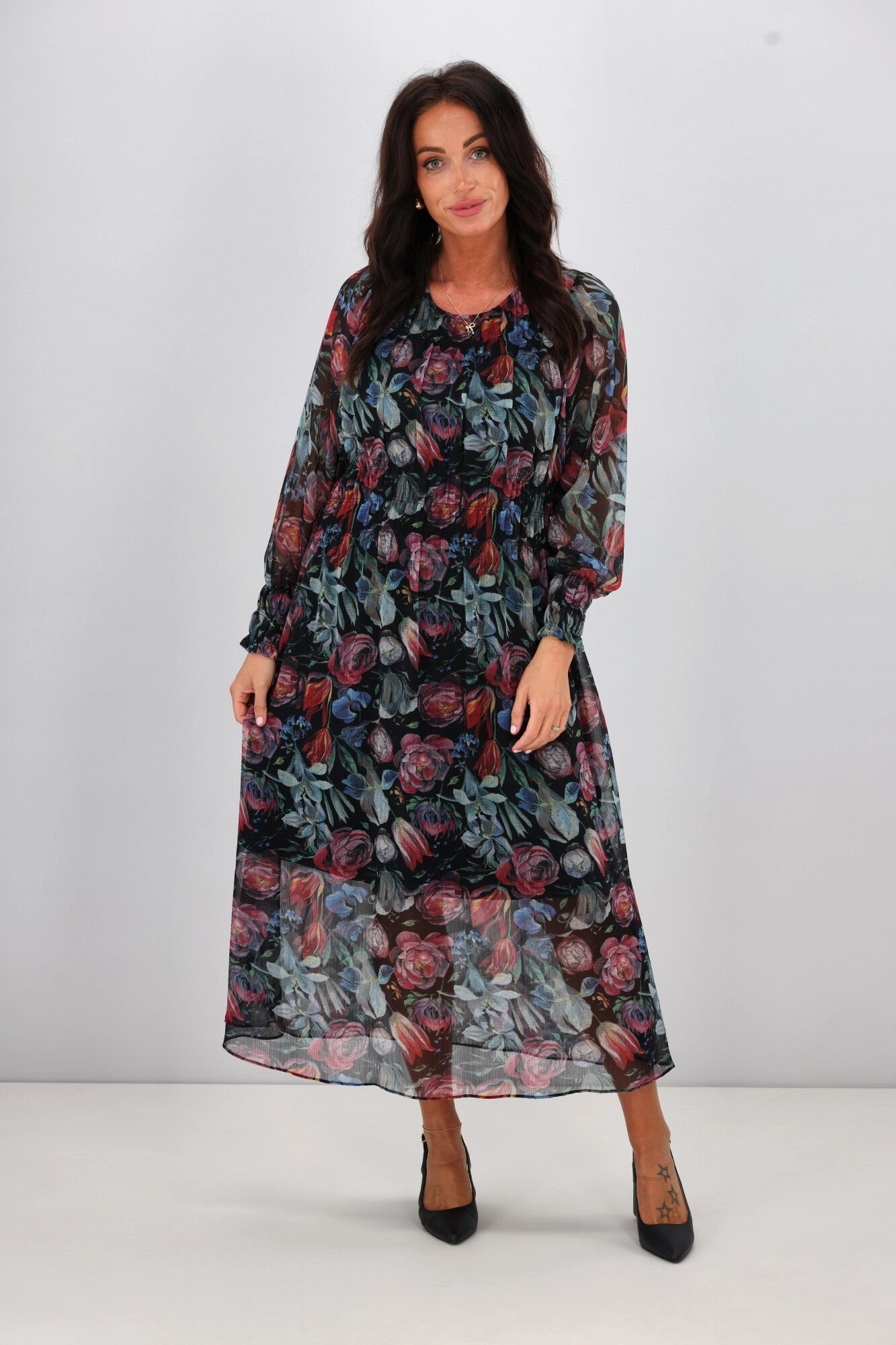 Smart Look Gloss The Label Xanthe Maxi Pleated Dress Jewel Floral Print