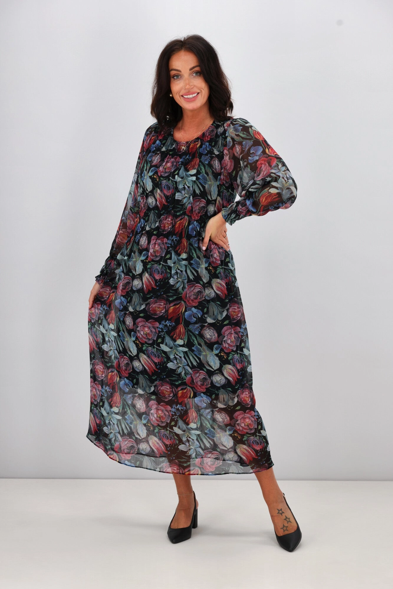 Comfortable Waistband Gloss The Label Xanthe Maxi Pleated Dress Jewel Floral Print