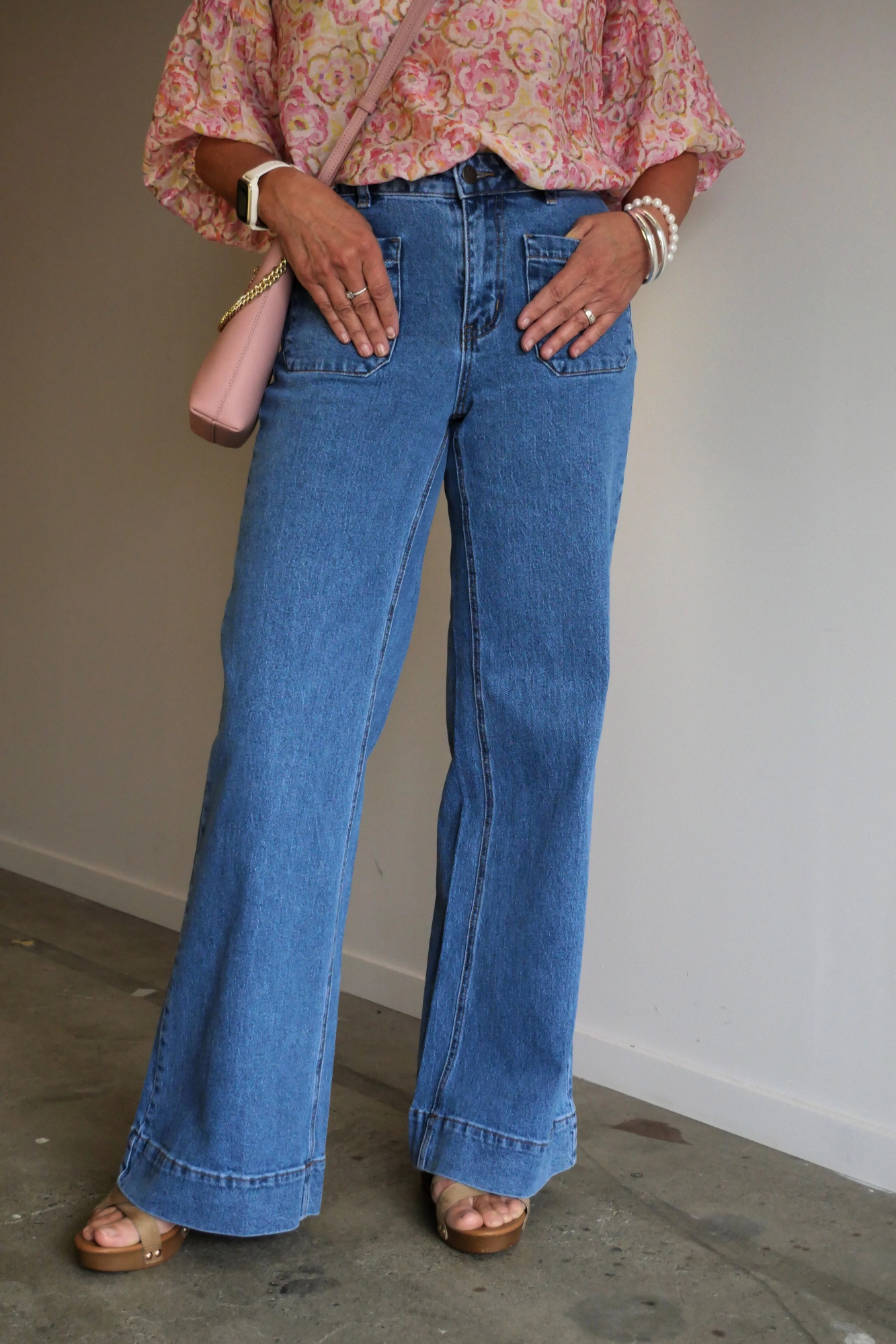 Shine On Label Kazniah Patch Pocket Wide Leg Jean Washed Blue No Bind
