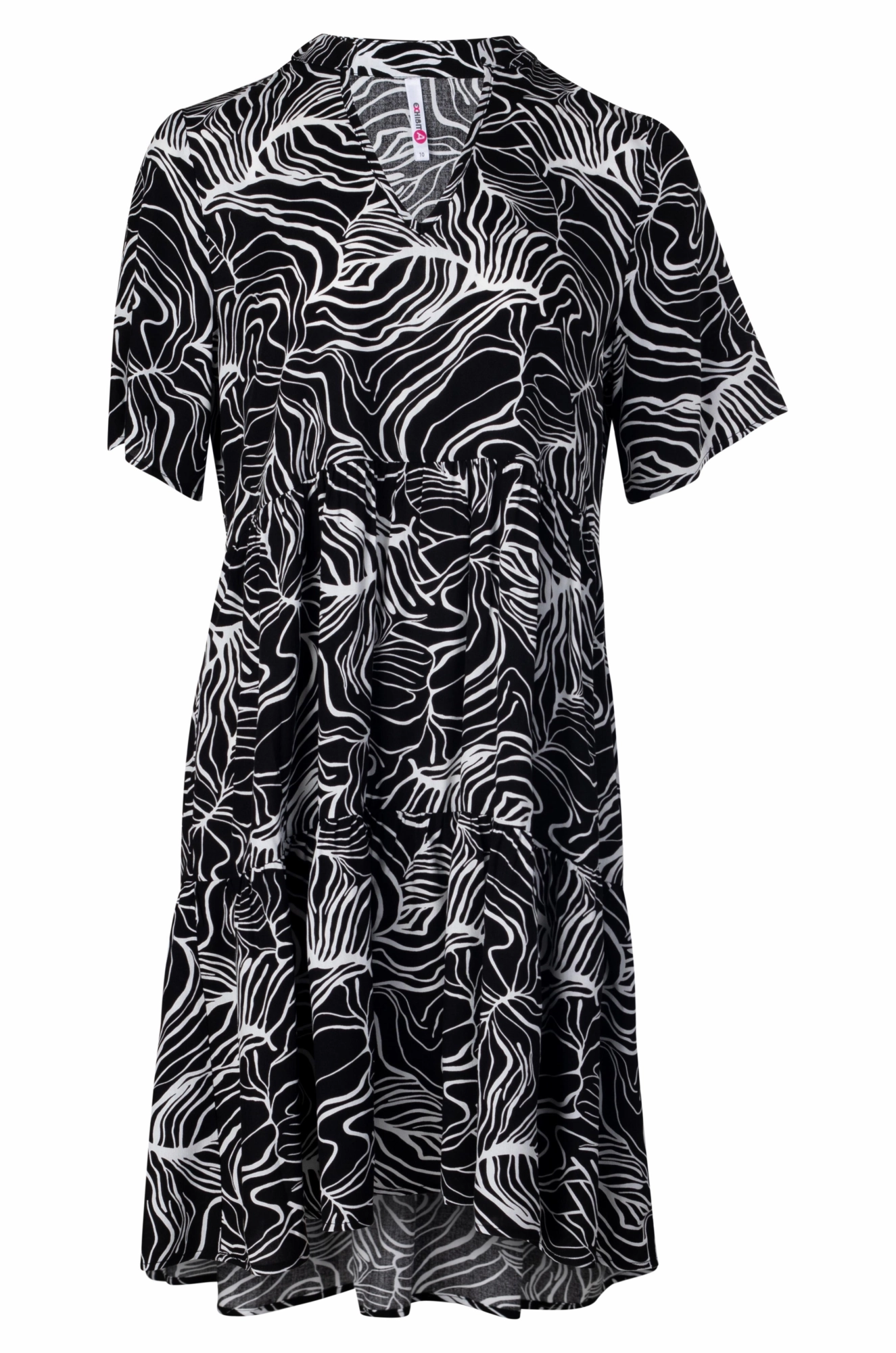 Pure Color Gentle Stitch Nehru collar Tiered Dress | Black Ivory Lines | 3353A1