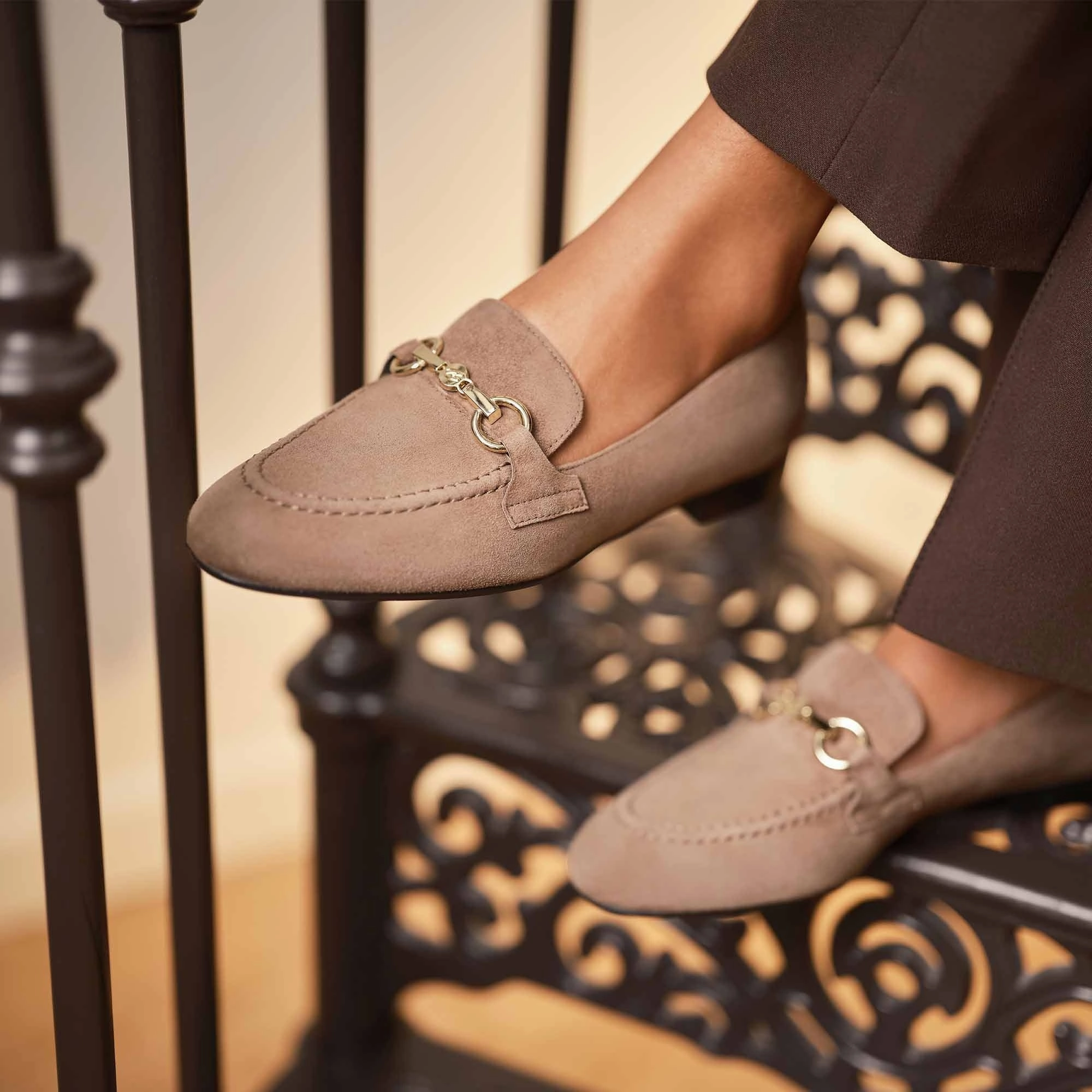 Urban Steps Formal Travel Vend?me Fleur taupe suede loafers