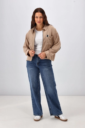 LightweightInsulation Shine On Label Lulu Zip Collared Jacket Camel