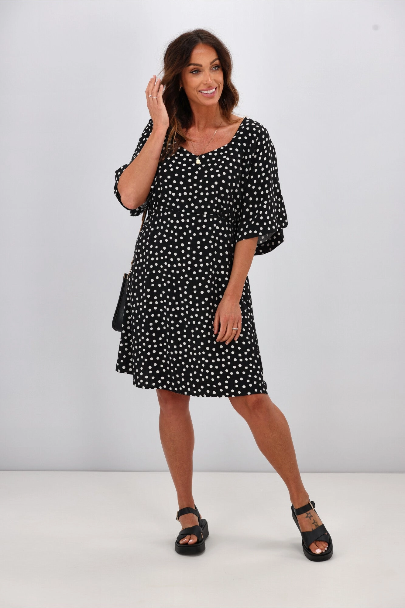Sleek And Stylish Gloss by Shine On Erin Kimono Sleeve Dress Black Polka Dot