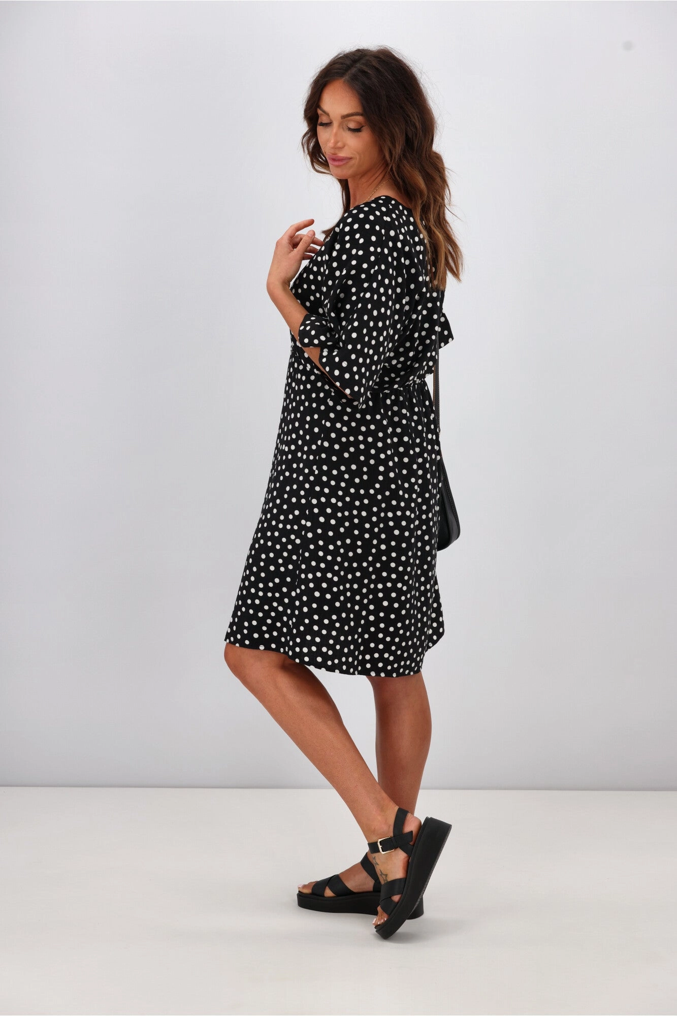 Party Floral Silky Finish Gloss by Shine On Erin Kimono Sleeve Dress Black Polka Dot