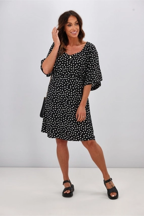 Sleek And Stylish Gloss by Shine On Erin Kimono Sleeve Dress Black Polka Dot