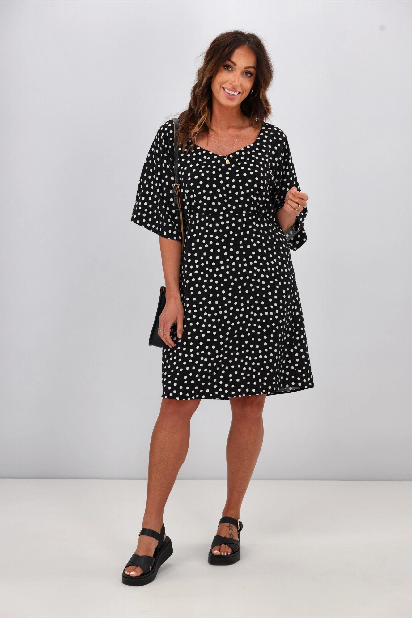 Harmonious Layers Festival-Ready Gloss by Shine On Erin Kimono Sleeve Dress Black Polka Dot