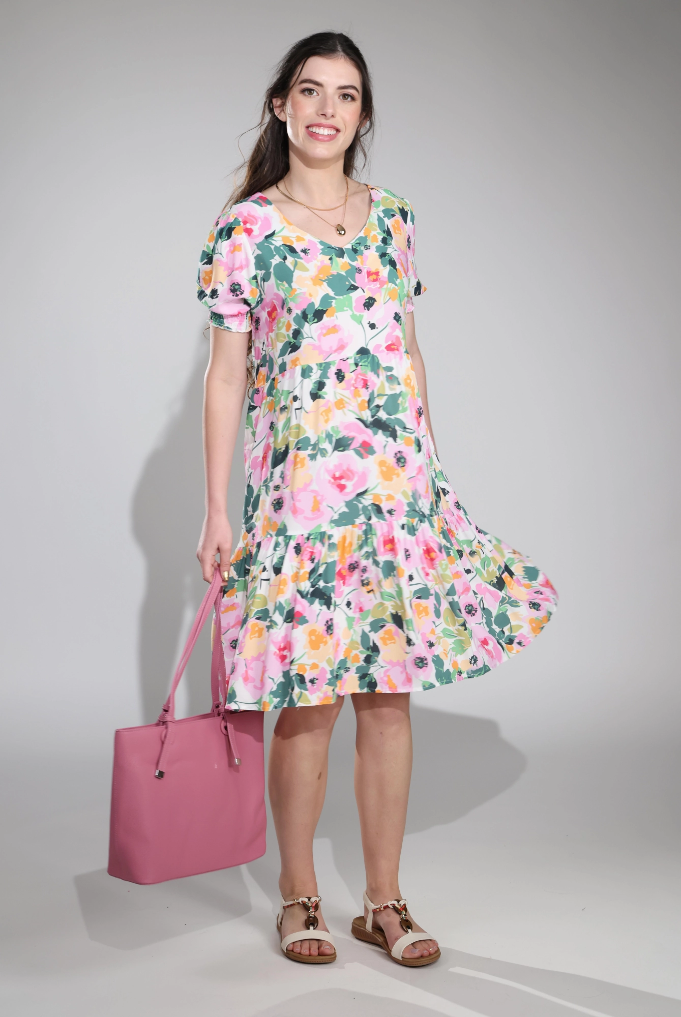 Tulle-Overlay Dress | Petal Pink Garden | 7336C1