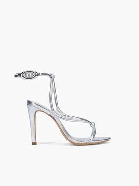 Amaya Silver Napa Metallic Textured Heels Peep Toe Booties