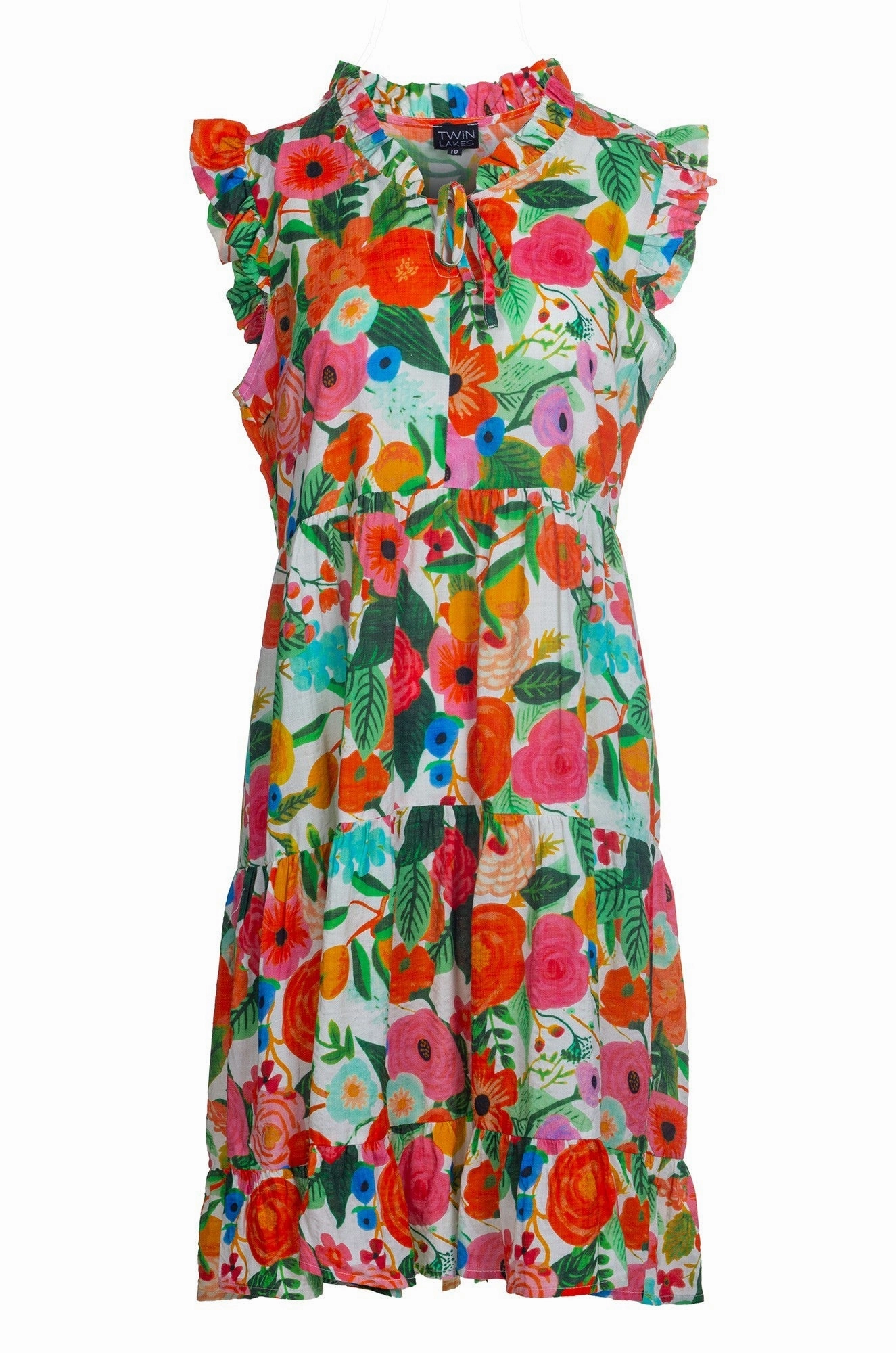 NonSlipClosure Fashion-Forward Colourful Cotton Blend Dress | Orange Green Garden | 6513A1