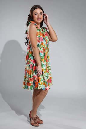 Colourful Cotton Blend Dress | Orange Green Garden | 6513A1 Perfect Day-to-Night Casual Elegance