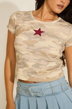 CAMO PRINT WITH STAR CREW NECK T-SHIRT AntiStaticLining