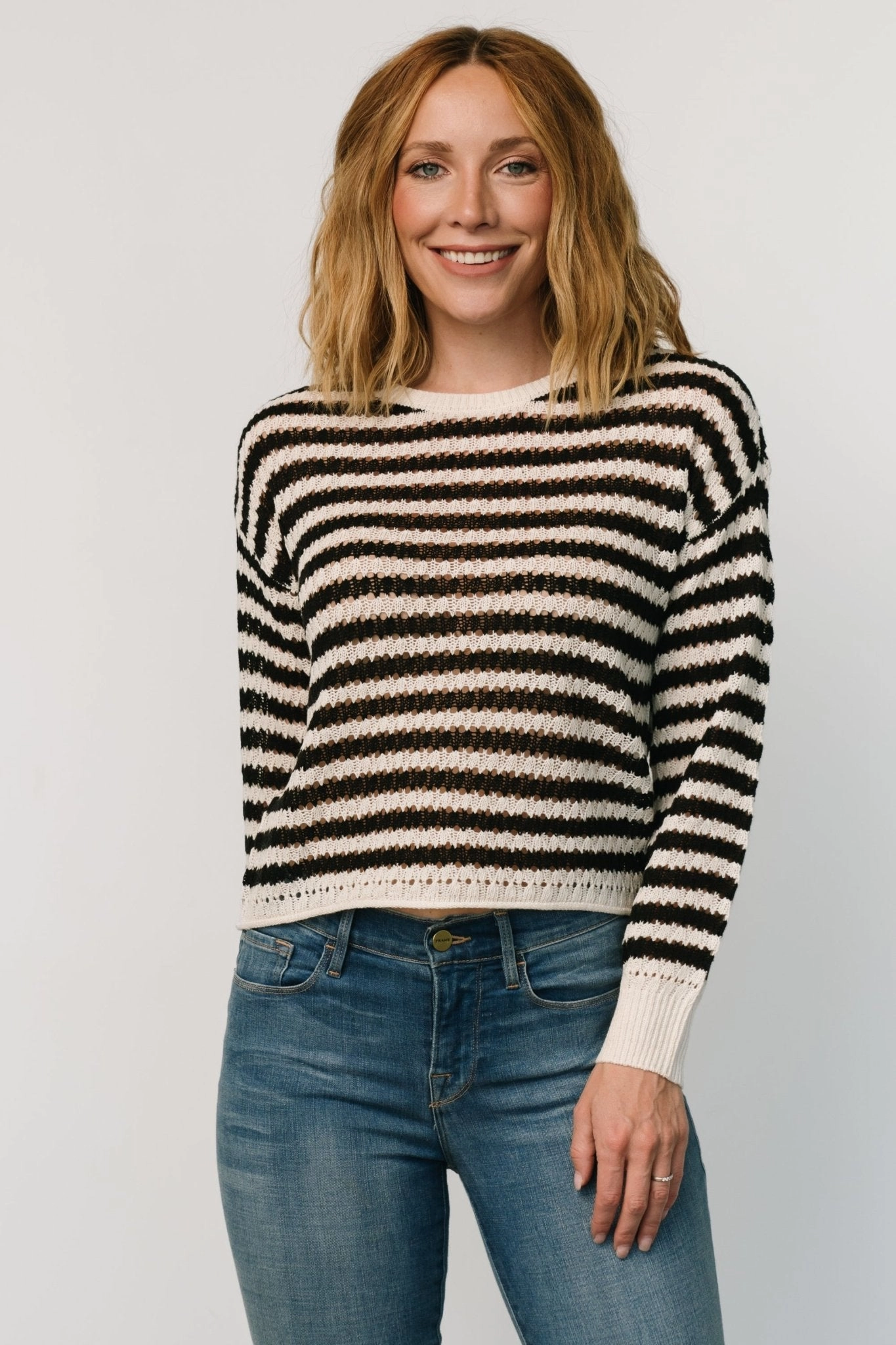 Dawn Open Knit Top | Black   Ivory Comfy Flex Effortless Comfort Wear