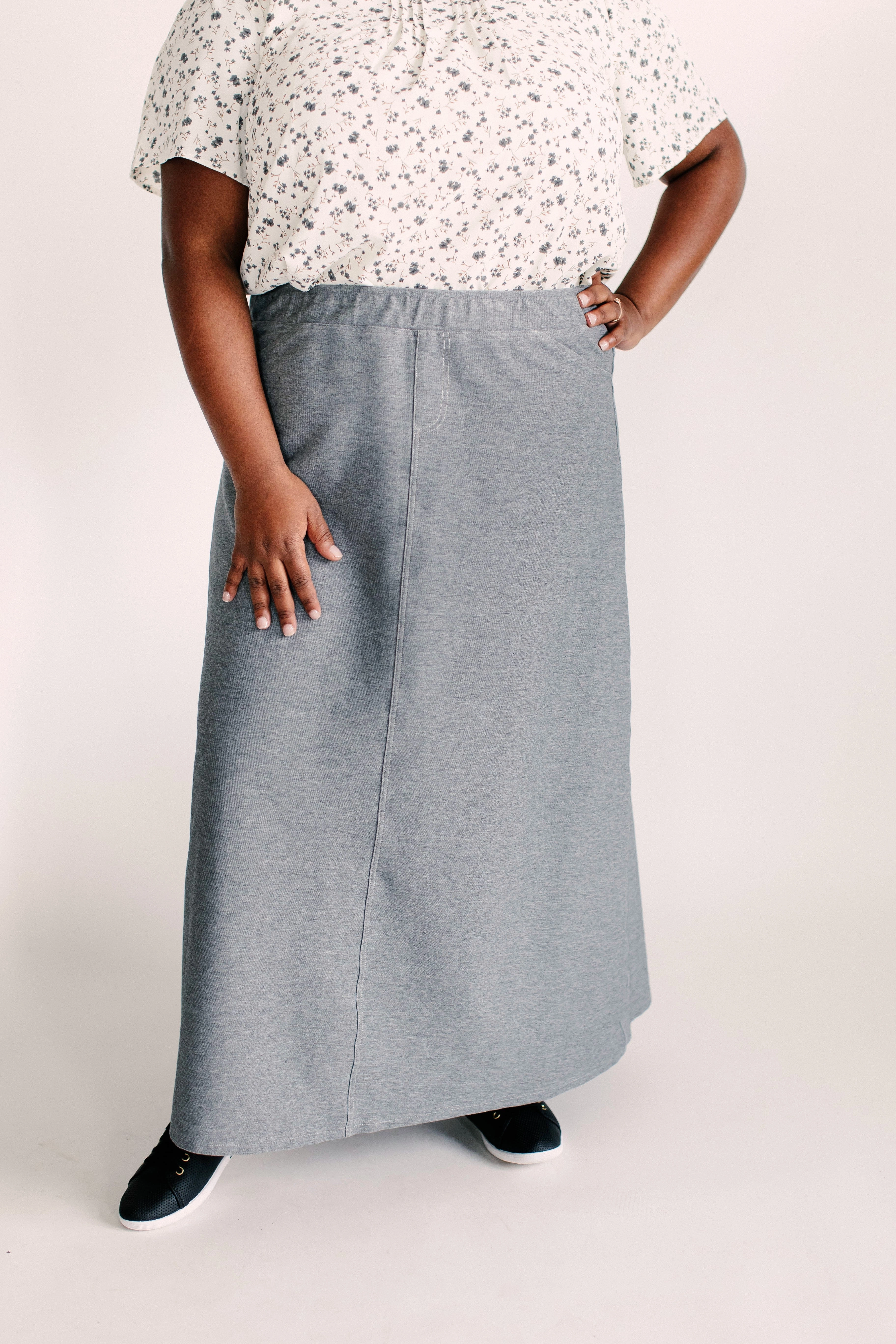 'Caroline' Long Knit Denim Skirt in Heather Grey FINAL SALE Chic Look
