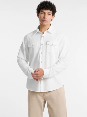 Guess Jeans Eco White Slim Denim Twill Shirt Holiday Style Smooth zipper closure