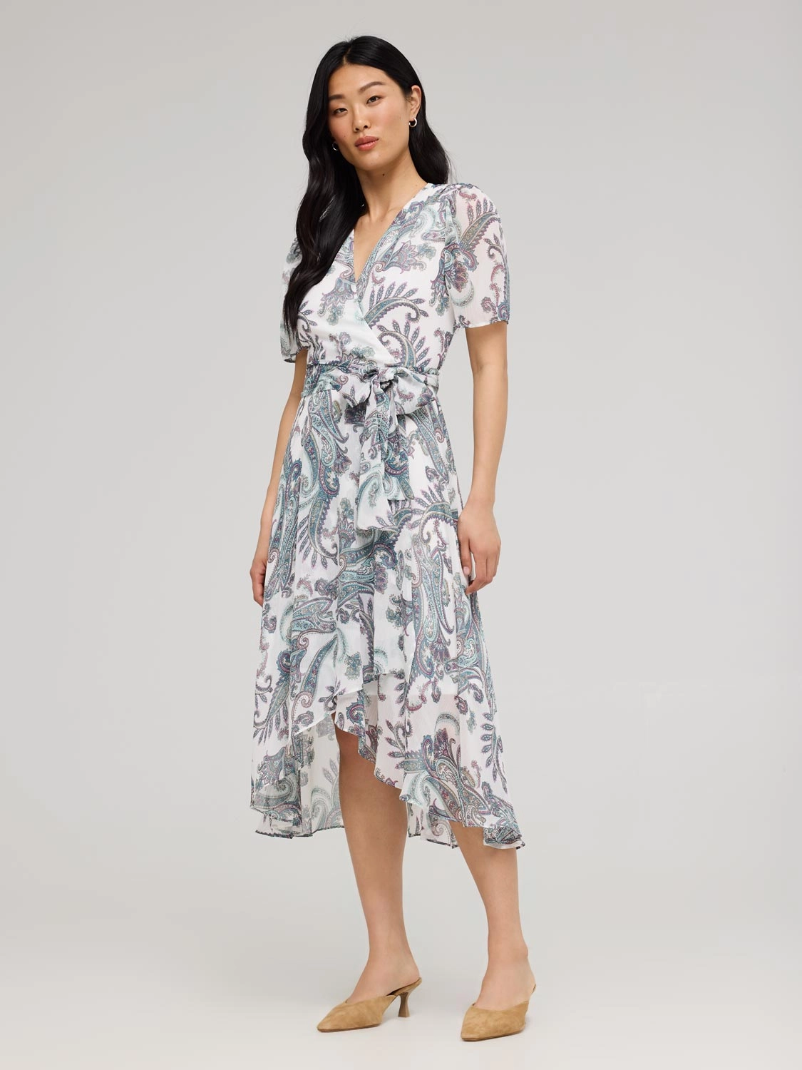 Paisley Print Cross-Front High-Low Midi Dress Fit For All Vibrant color