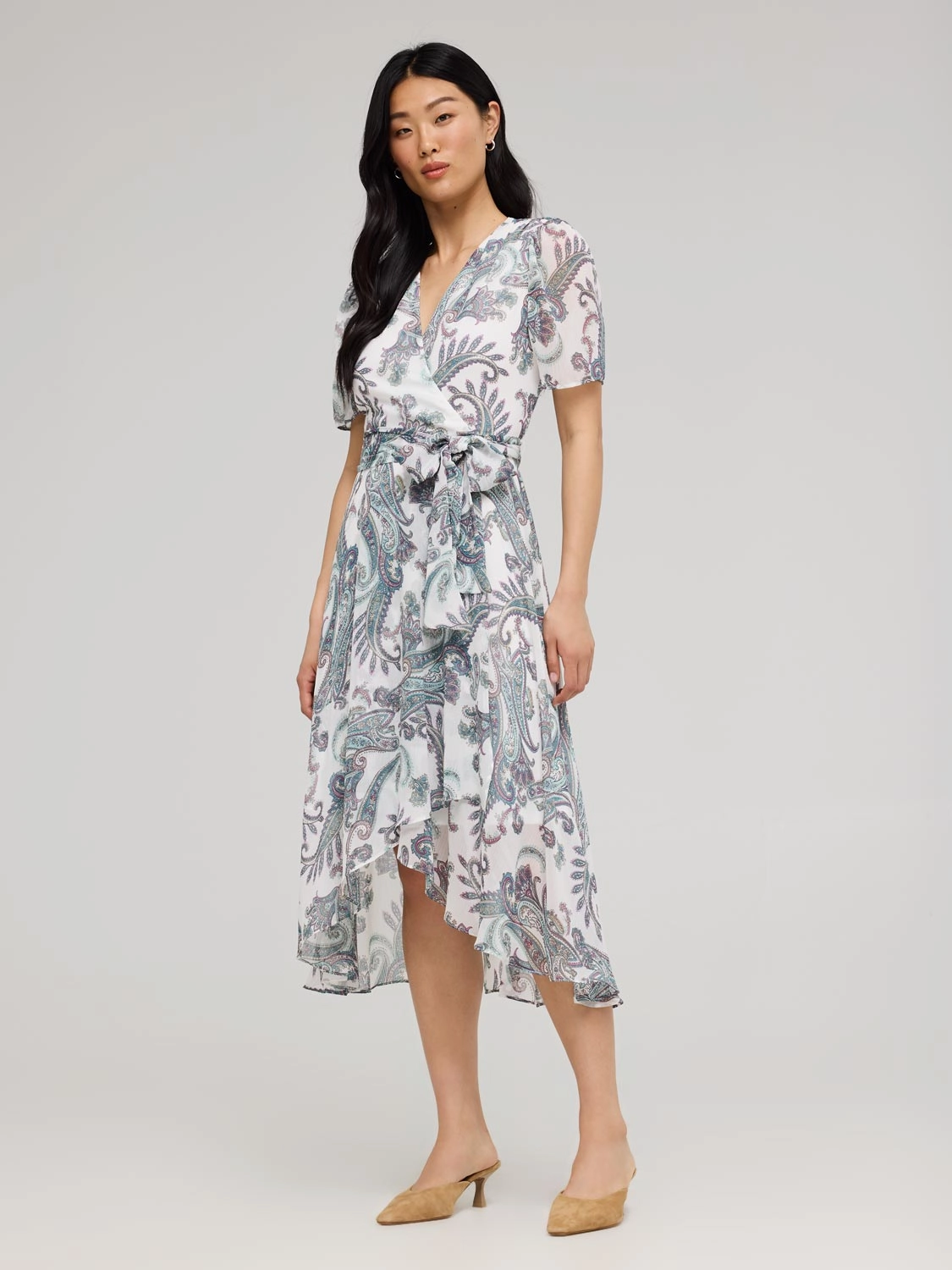Paisley Print Cross-Front High-Low Midi Dress Weekend Style Mid Fit