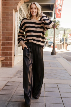 Liam Chunky Knit Sweater | Tan   Black Versatile Comfort Knitted Look