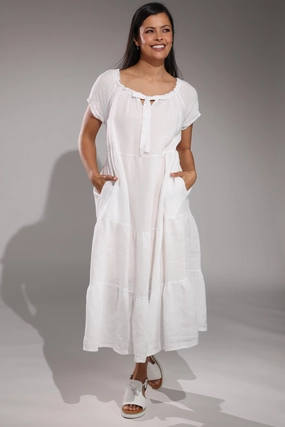Made in Italy 100% Linen Maxi Dress | WHITE | 0208A1 Work Friendly