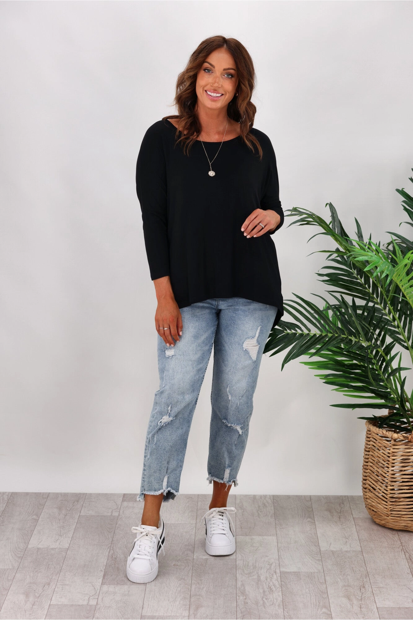 Fit for Any Season Stretch performance Betty Basics Milan 3/4 Sleeve Tee Black