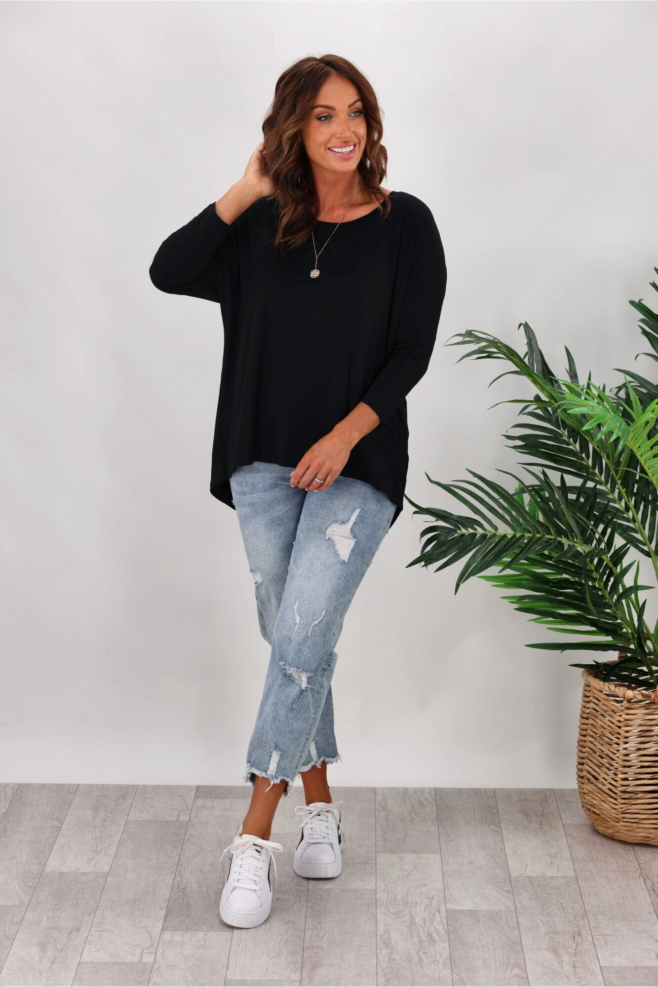 Betty Basics Milan 3/4 Sleeve Tee Black Urban Trend Look