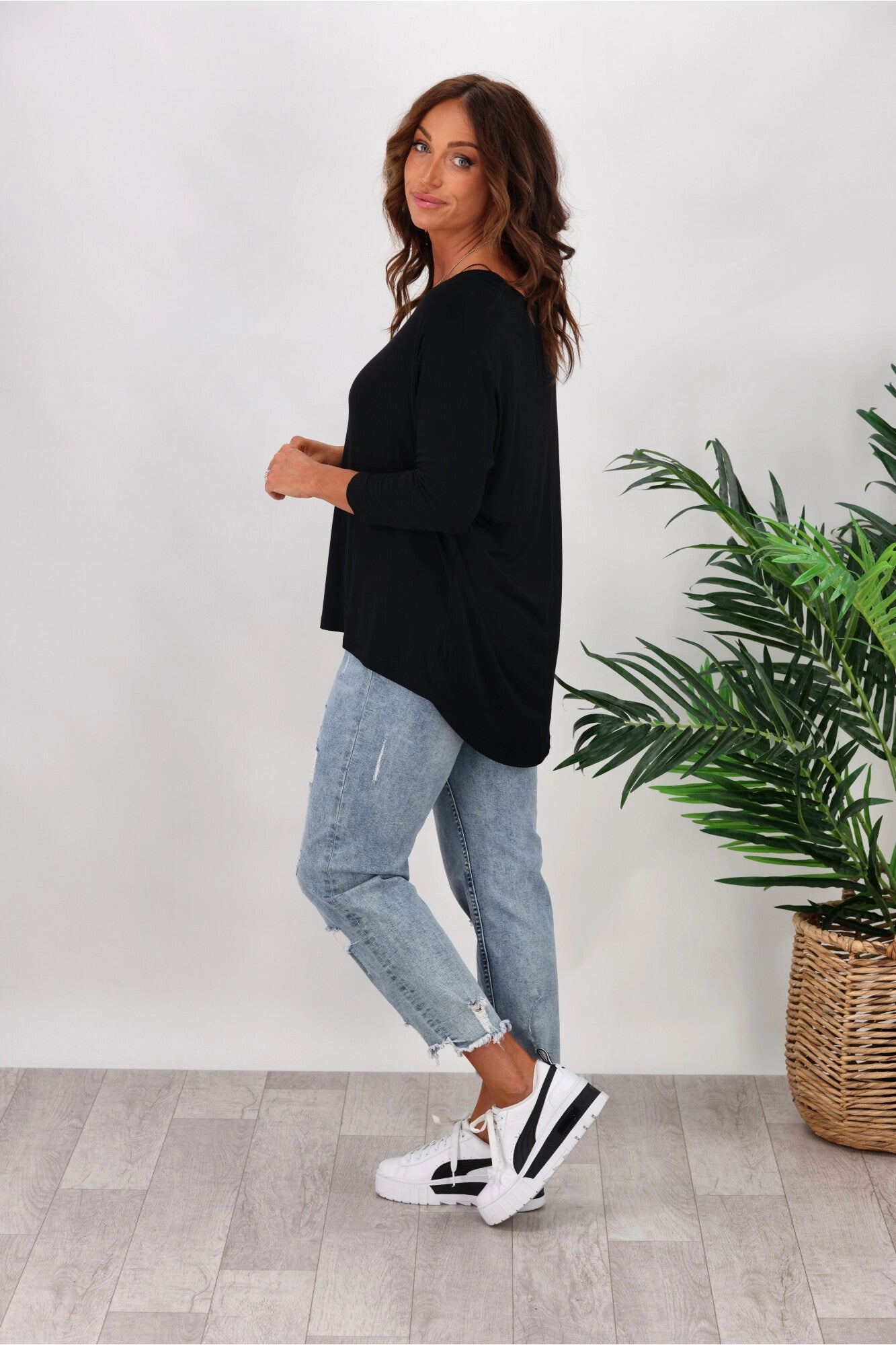 Collared formality Seasonal Smart Betty Basics Milan 3/4 Sleeve Tee Black