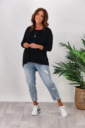 Subtle Embroidery Betty Basics Milan 3/4 Sleeve Tee Black