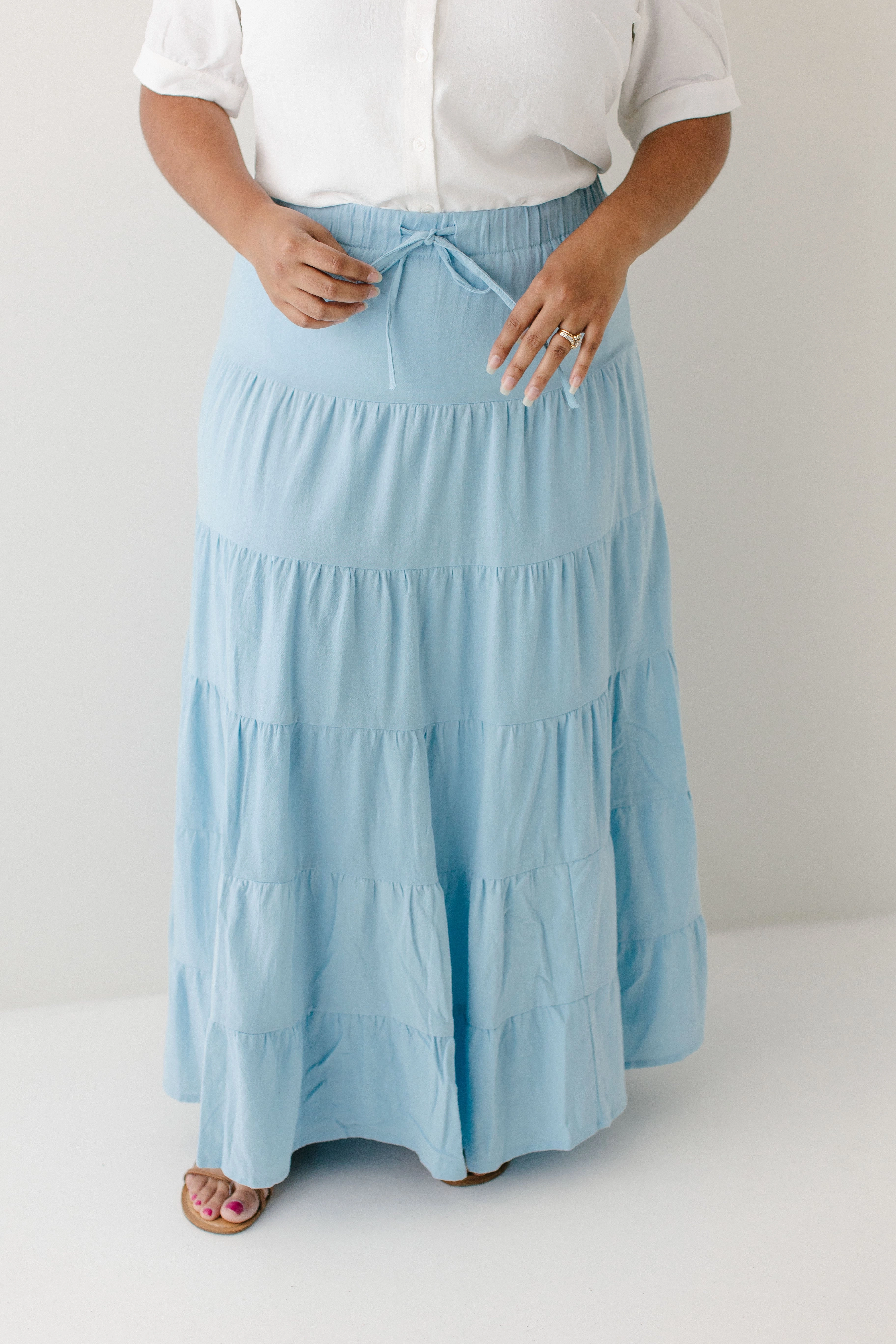'Cove' Drawstring Tiered Cotton Maxi Skirt FINAL SALE Soft Palette