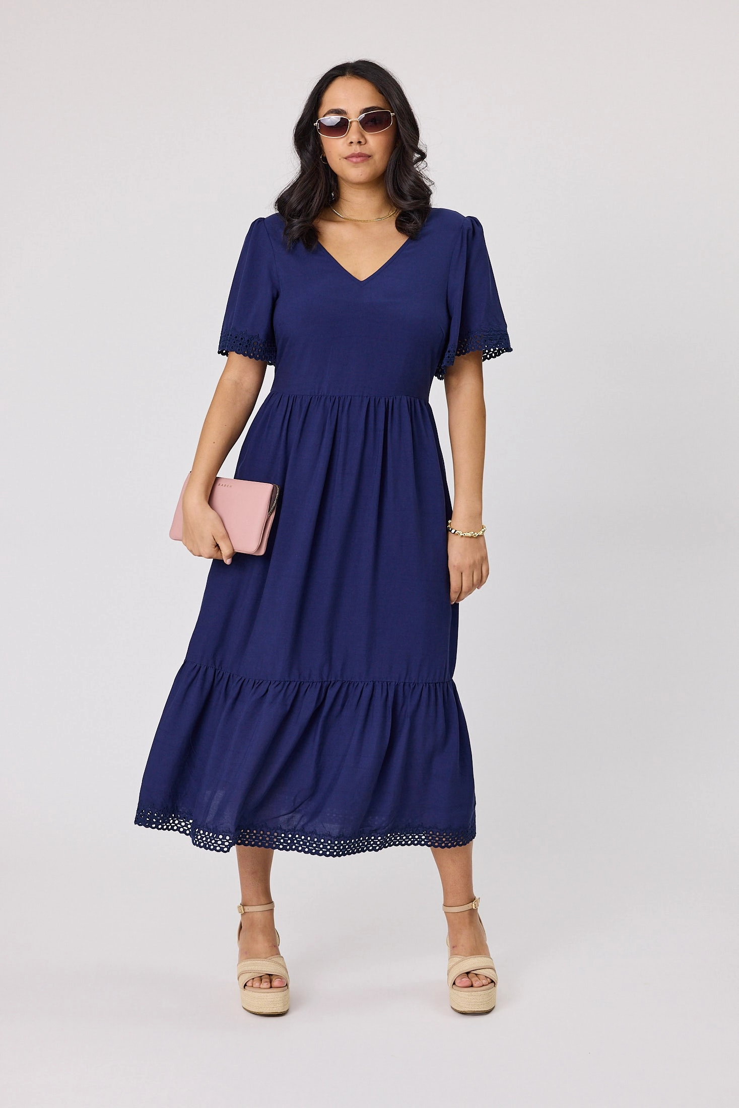 Soft Weave Gloss The Label Fortune Broderie Sleeve Dress Midnight