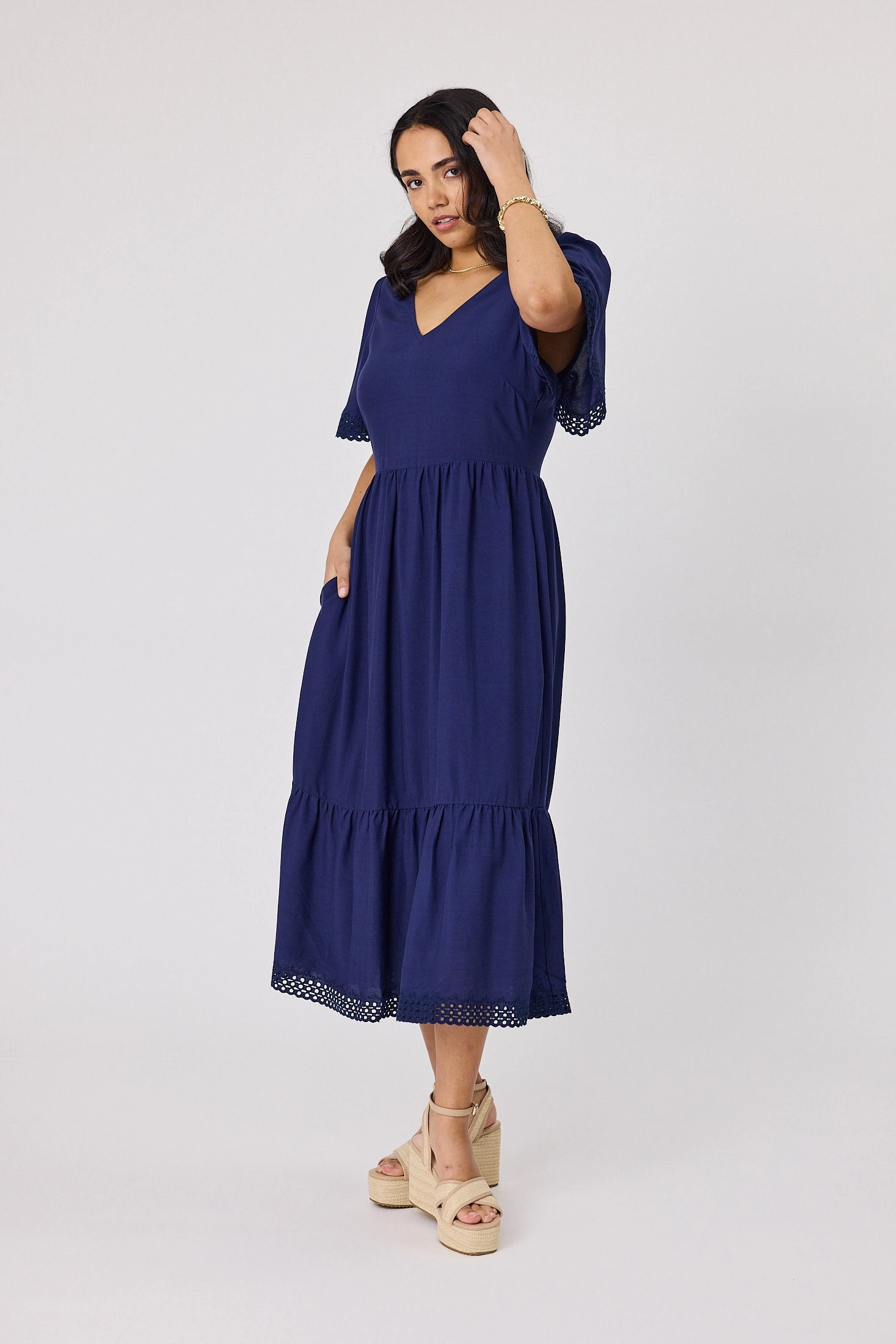 HypoallergenicFiber Gloss The Label Fortune Broderie Sleeve Dress Midnight